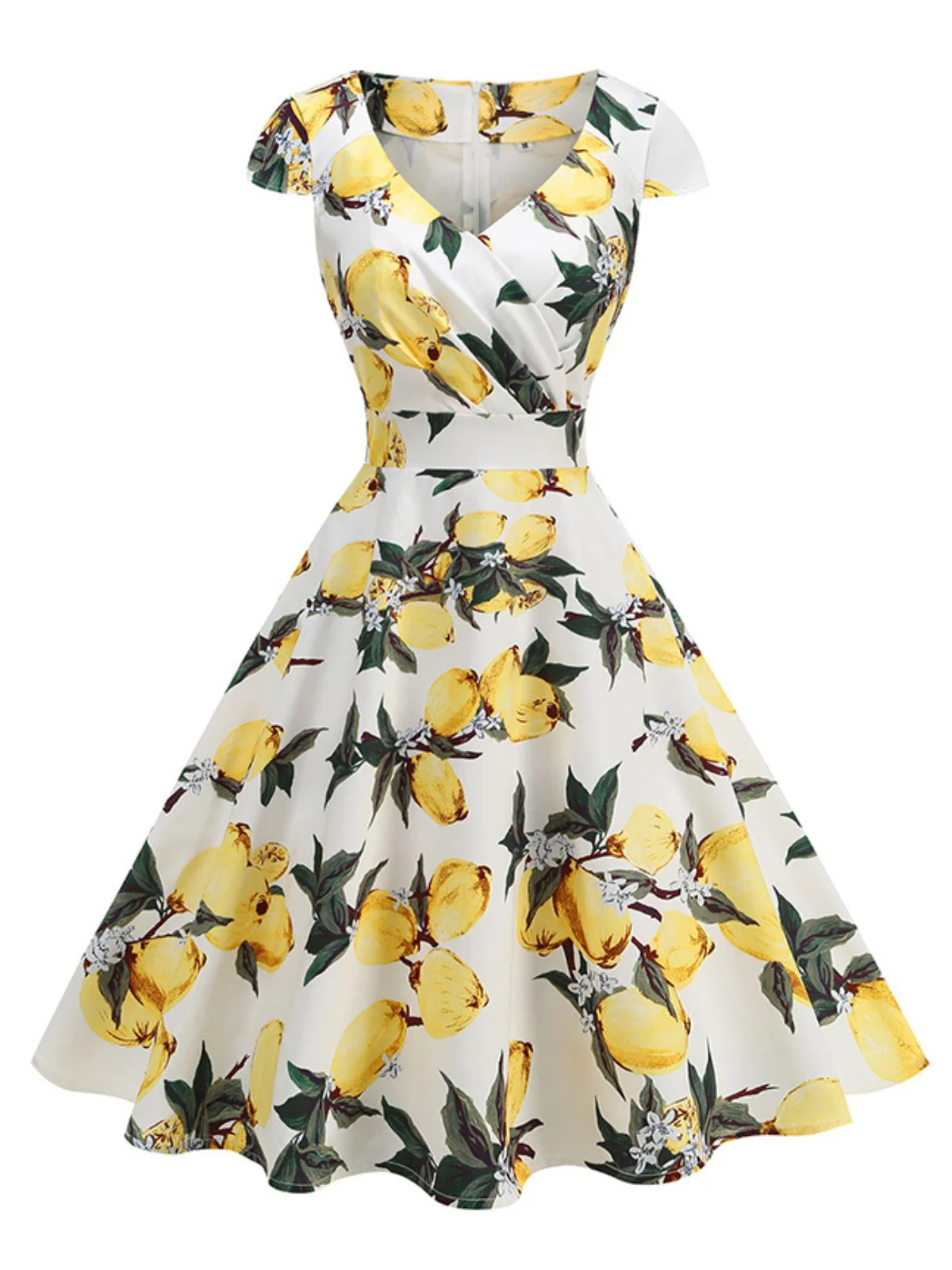 [Prévente] Robe Jaune motif citron surplombante col V des années 1950
