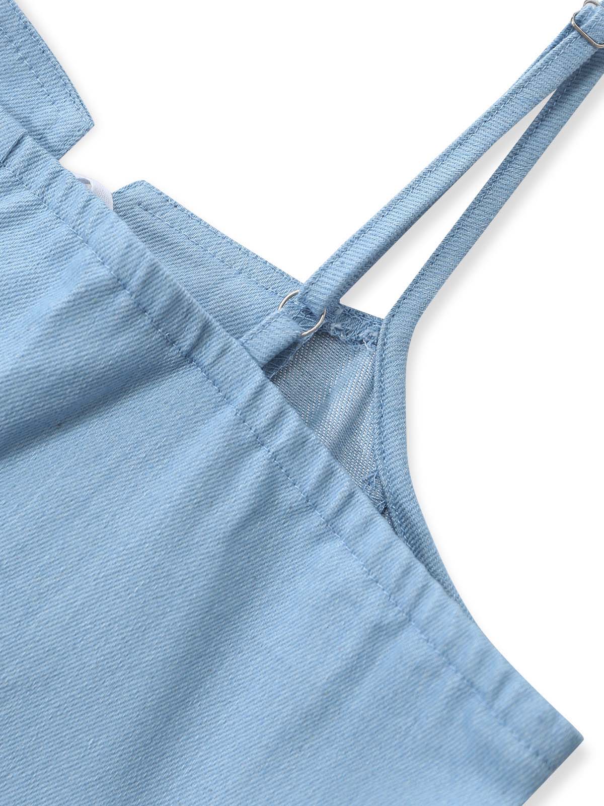 Robe Jean Bleu Courte Bretelles Lacets Dentelle Années 1980 - Image 5
