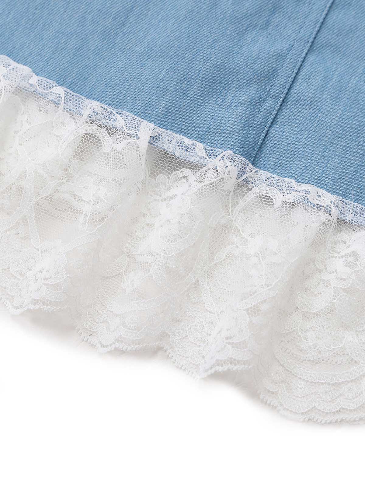 Robe Jean Bleu Courte Bretelles Lacets Dentelle Années 1980 - Image 6