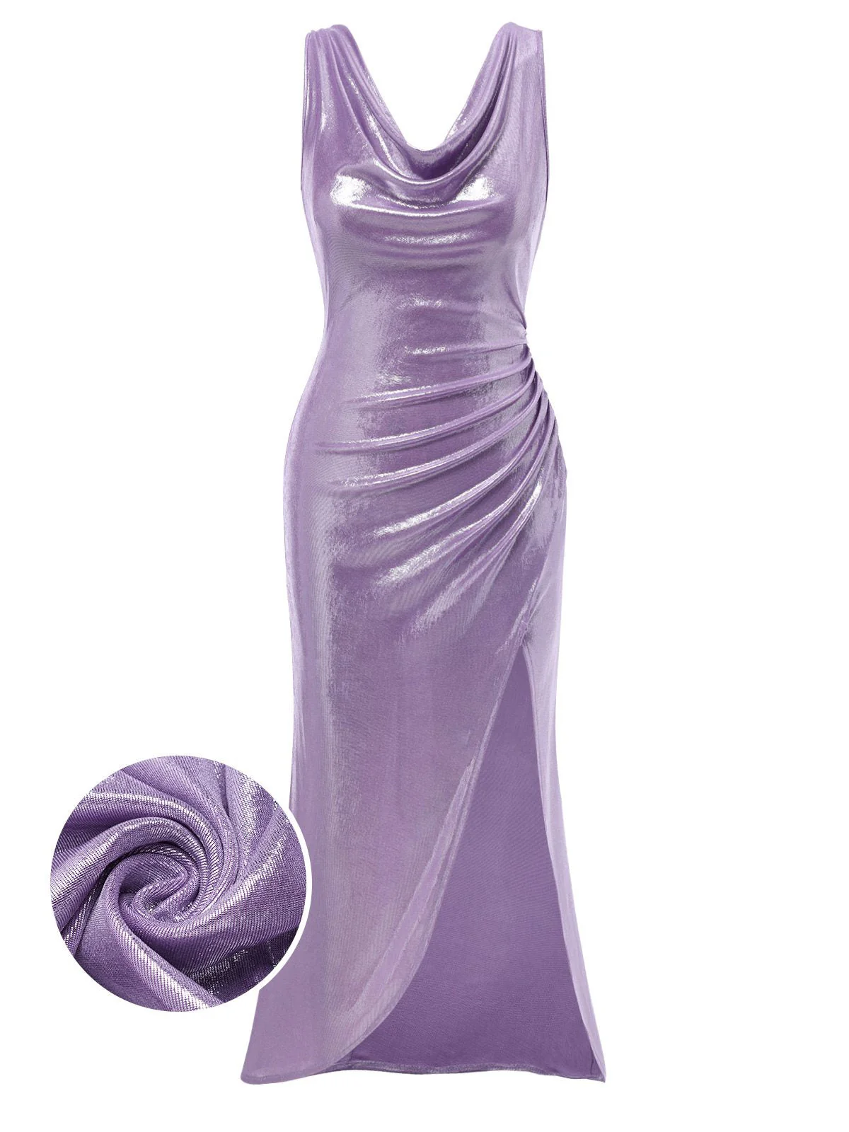 Robe lavande col bénitier avec fente haute luminosité nacrée des années 1960 - Image 2