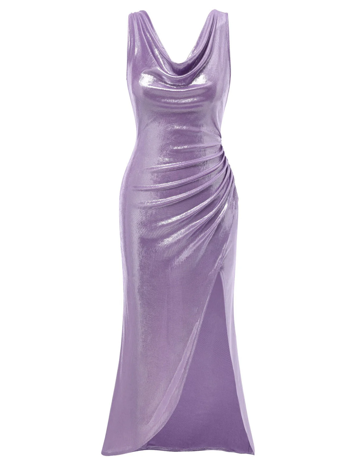 Robe lavande col bénitier avec fente haute luminosité nacrée des années 1960 - Image 3