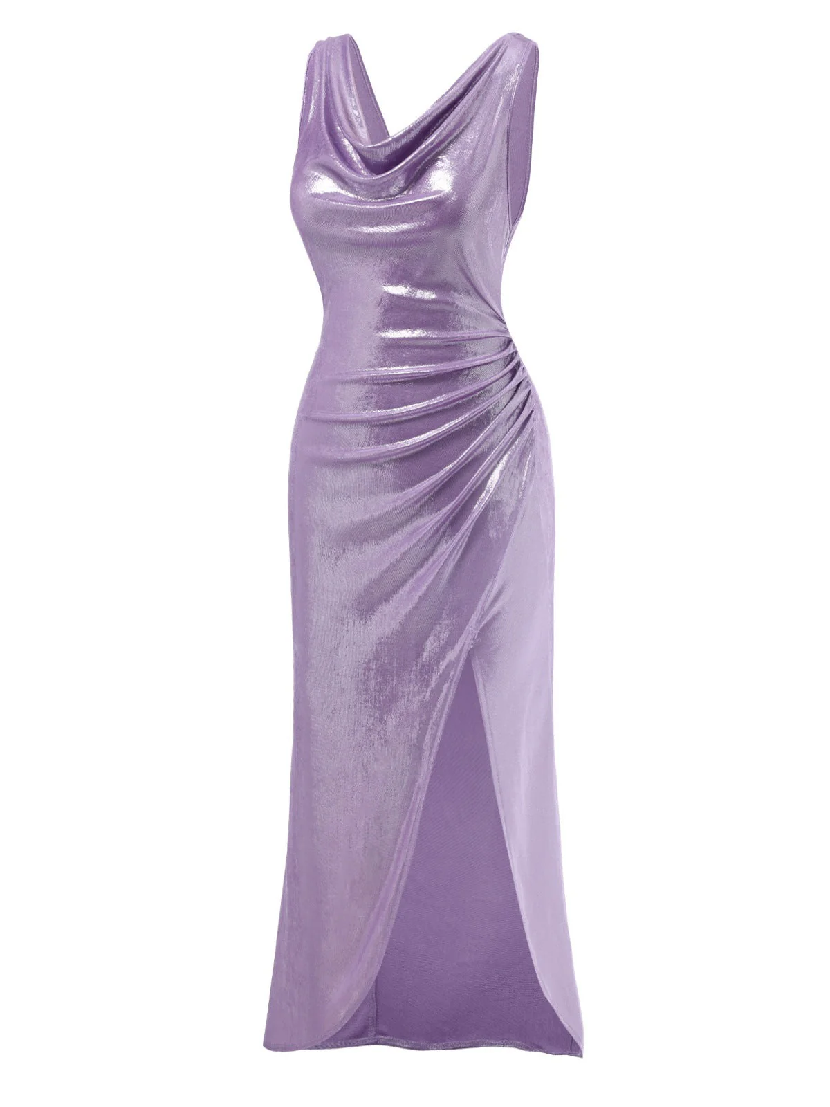 Robe lavande col bénitier avec fente haute luminosité nacrée des années 1960 - Image 4
