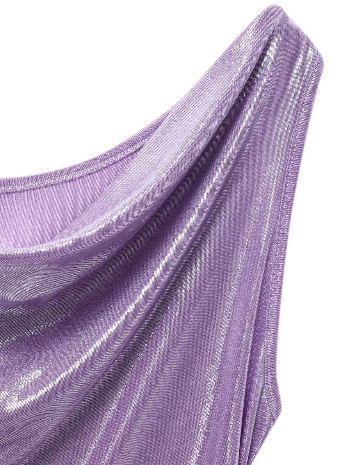 Robe lavande col bénitier avec fente haute luminosité nacrée des années 1960 - Image 6