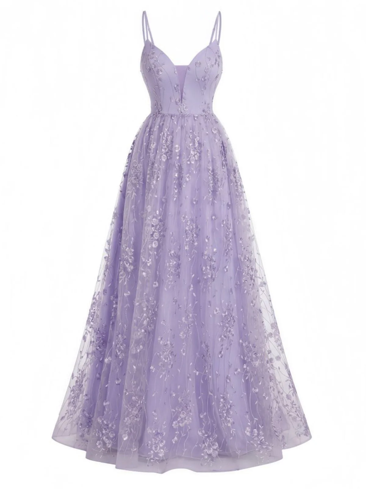 Robe lavande sequins col V fines bretelles spaghetti 1930s - Image 2