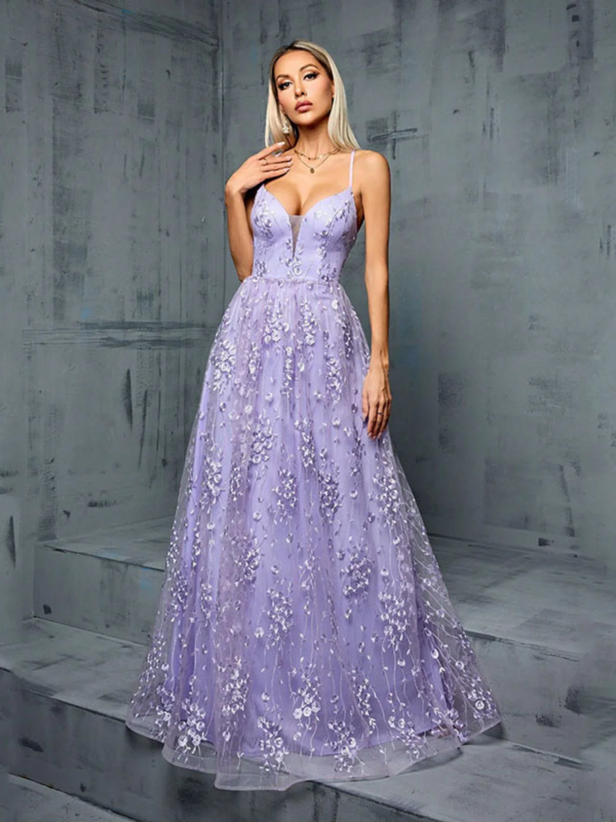 Robe lavande sequins col V fines bretelles spaghetti 1930s - Image 4