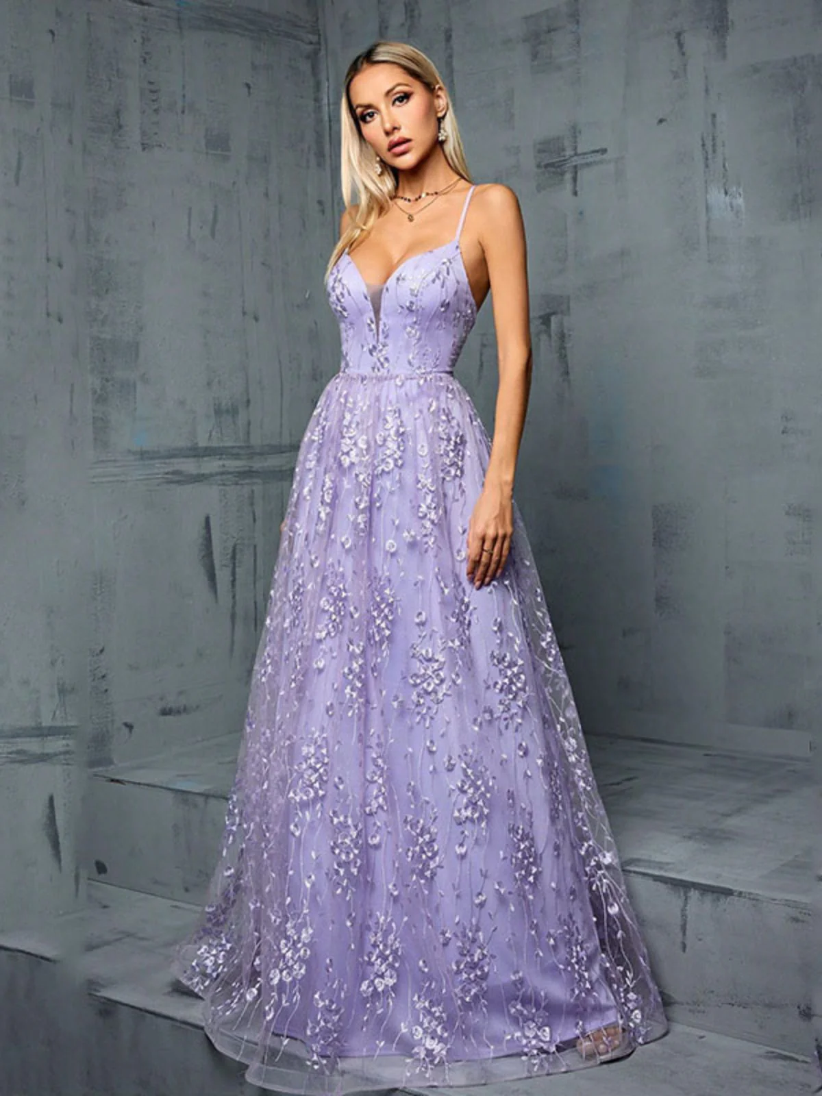 Robe lavande sequins col V fines bretelles spaghetti 1930s - Image 7