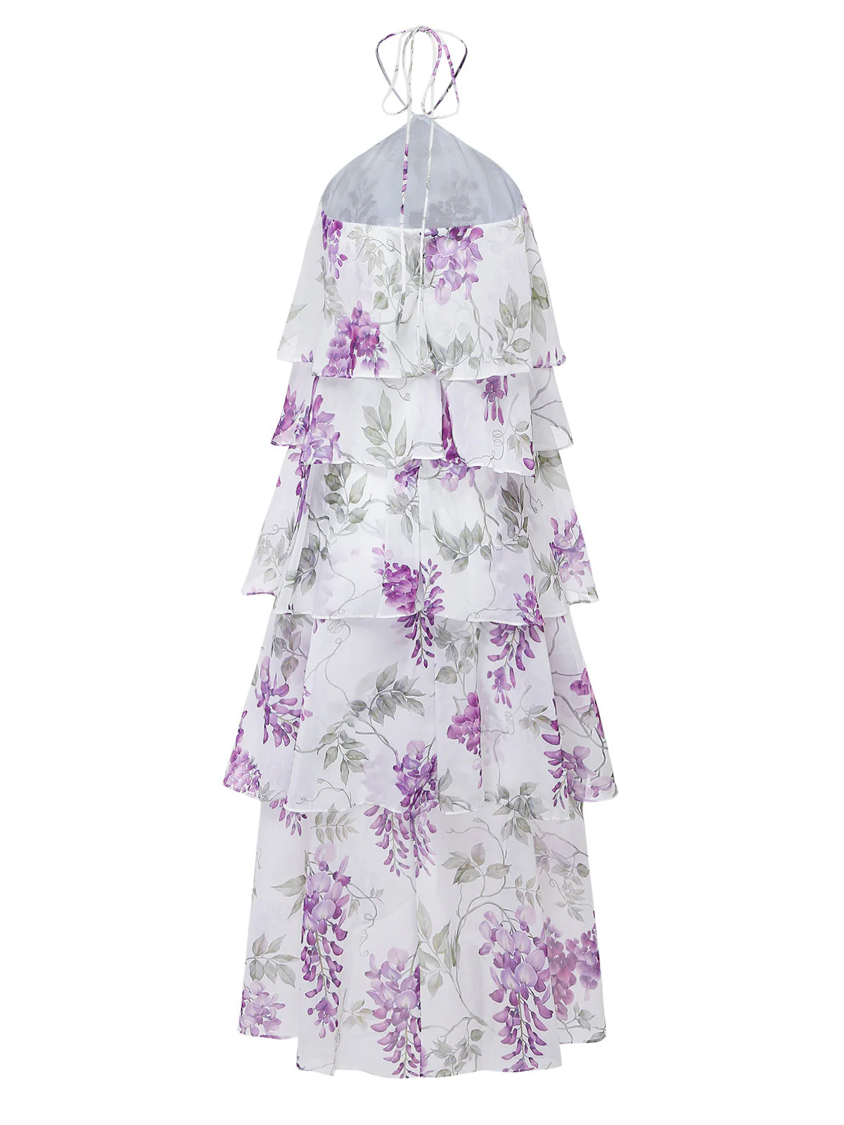 Robe lavande volants et étages motif floral dos nu années 1930 - Image 3