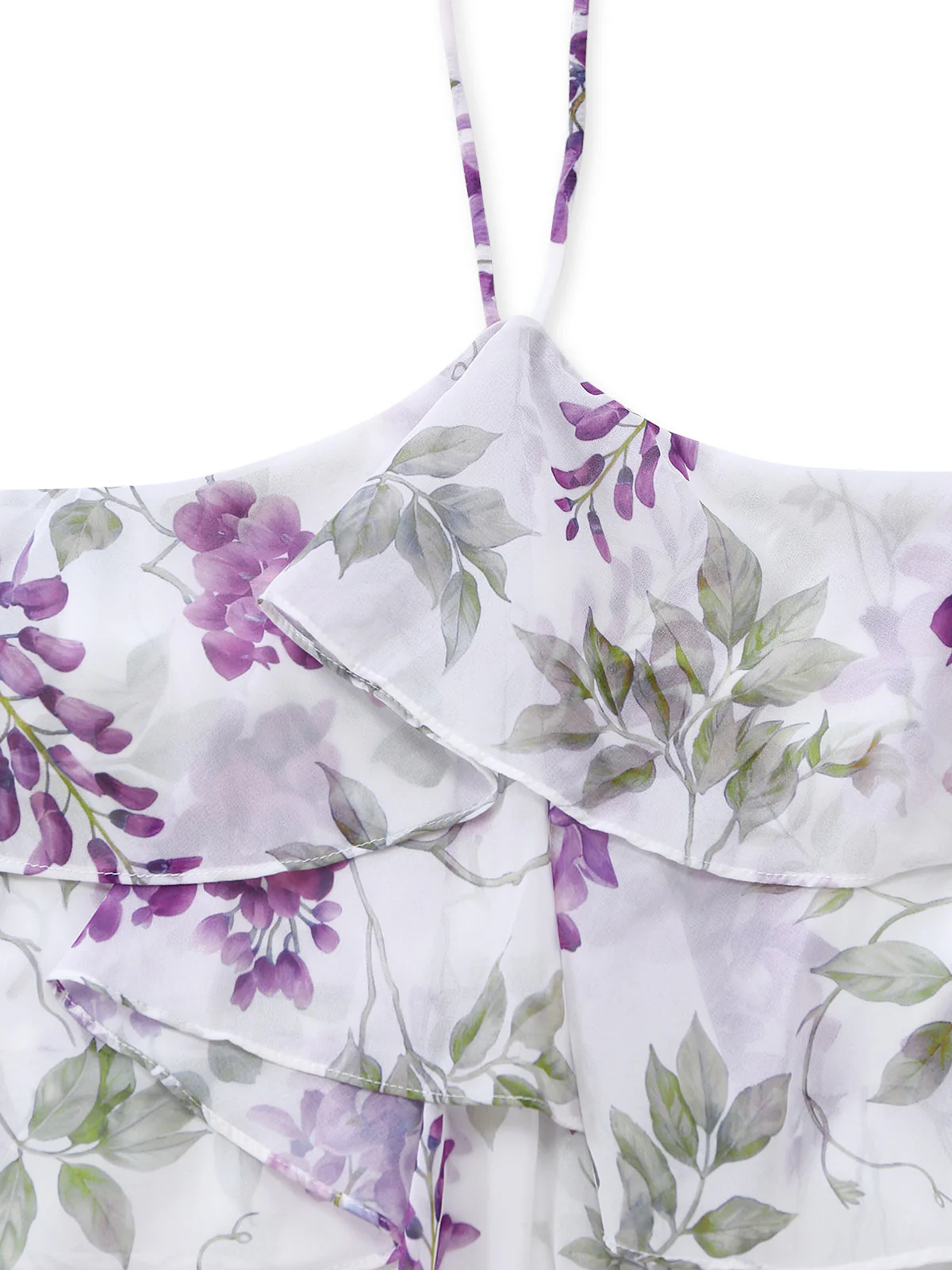 Robe lavande volants et étages motif floral dos nu années 1930 - Image 4