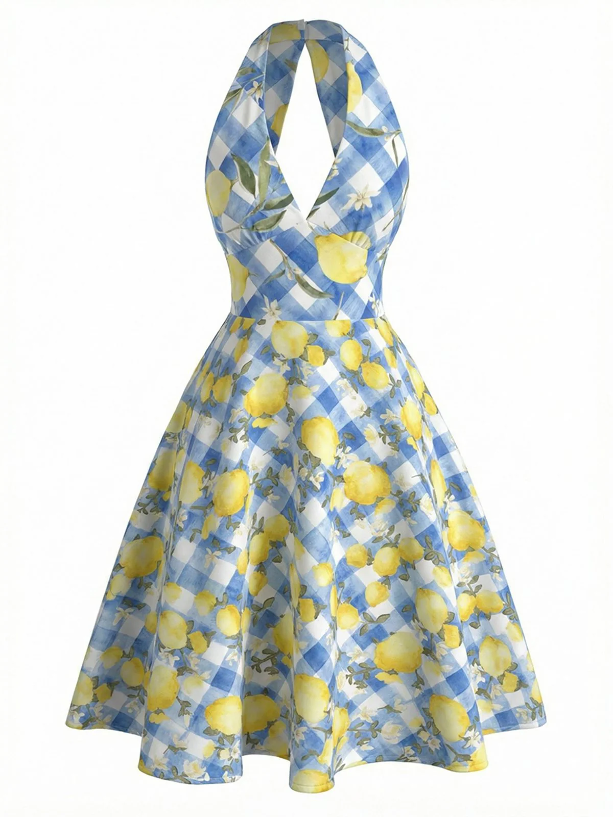 Robe Licou À Col V Imprimé Citrons Années 1950 - Image 2