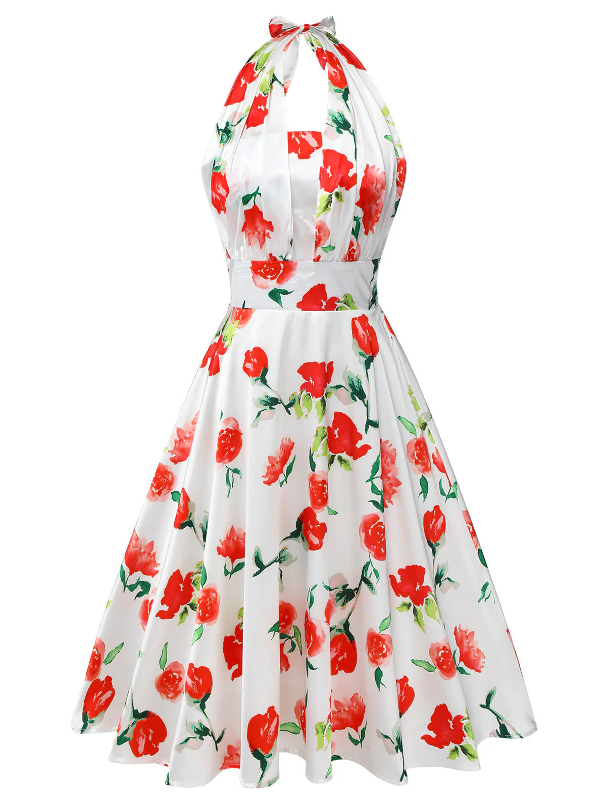 Robe licou rose aquarelle blanche des années 1950 - Image 2