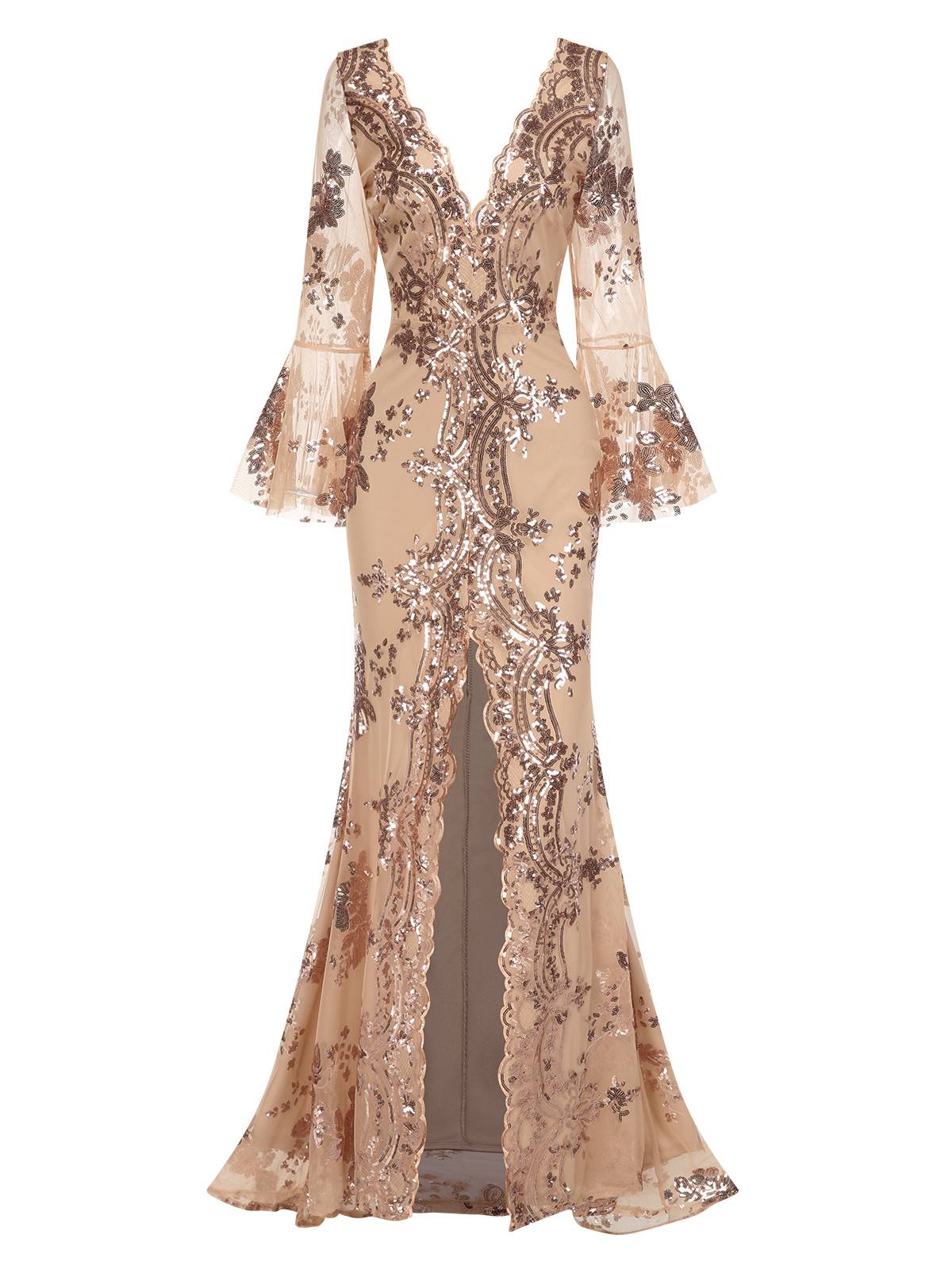 Robe longue à paillettes et col en V profond des années 1930 - Image 11