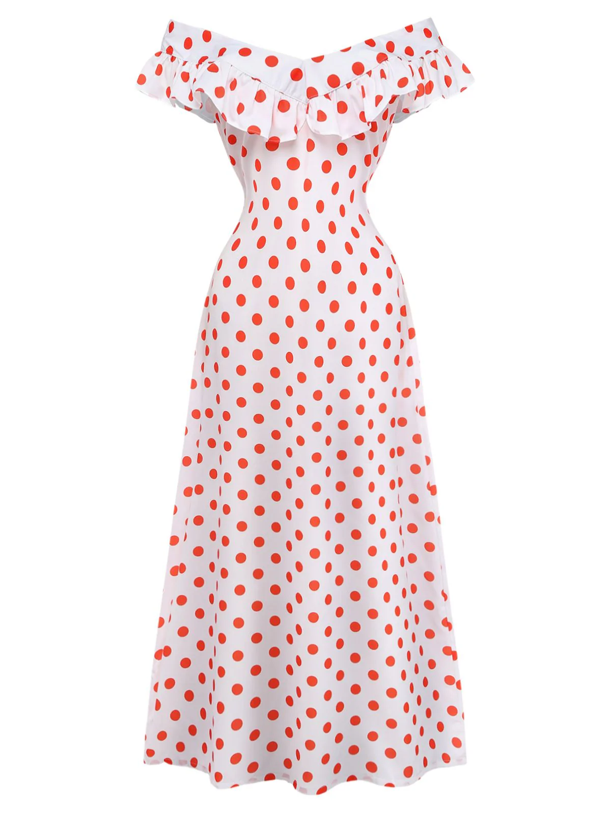 Robe Longue Blanche à Pois Épaules Nues Volantée Années 30 - Image 2