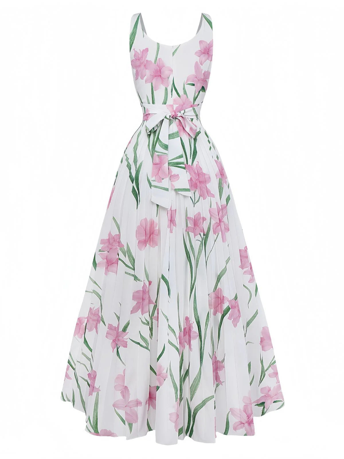 Robe longue blanche sans manches à col rond et imprimé floral années 1930 - Image 4