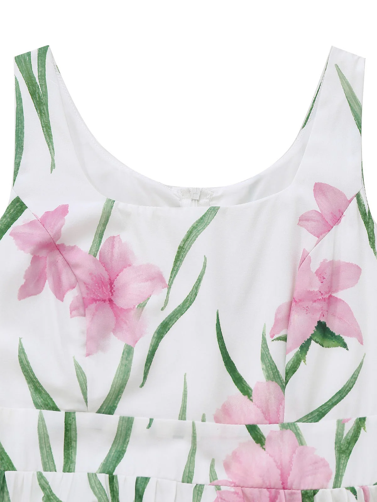 Robe longue blanche sans manches à col rond et imprimé floral années 1930 - Image 5