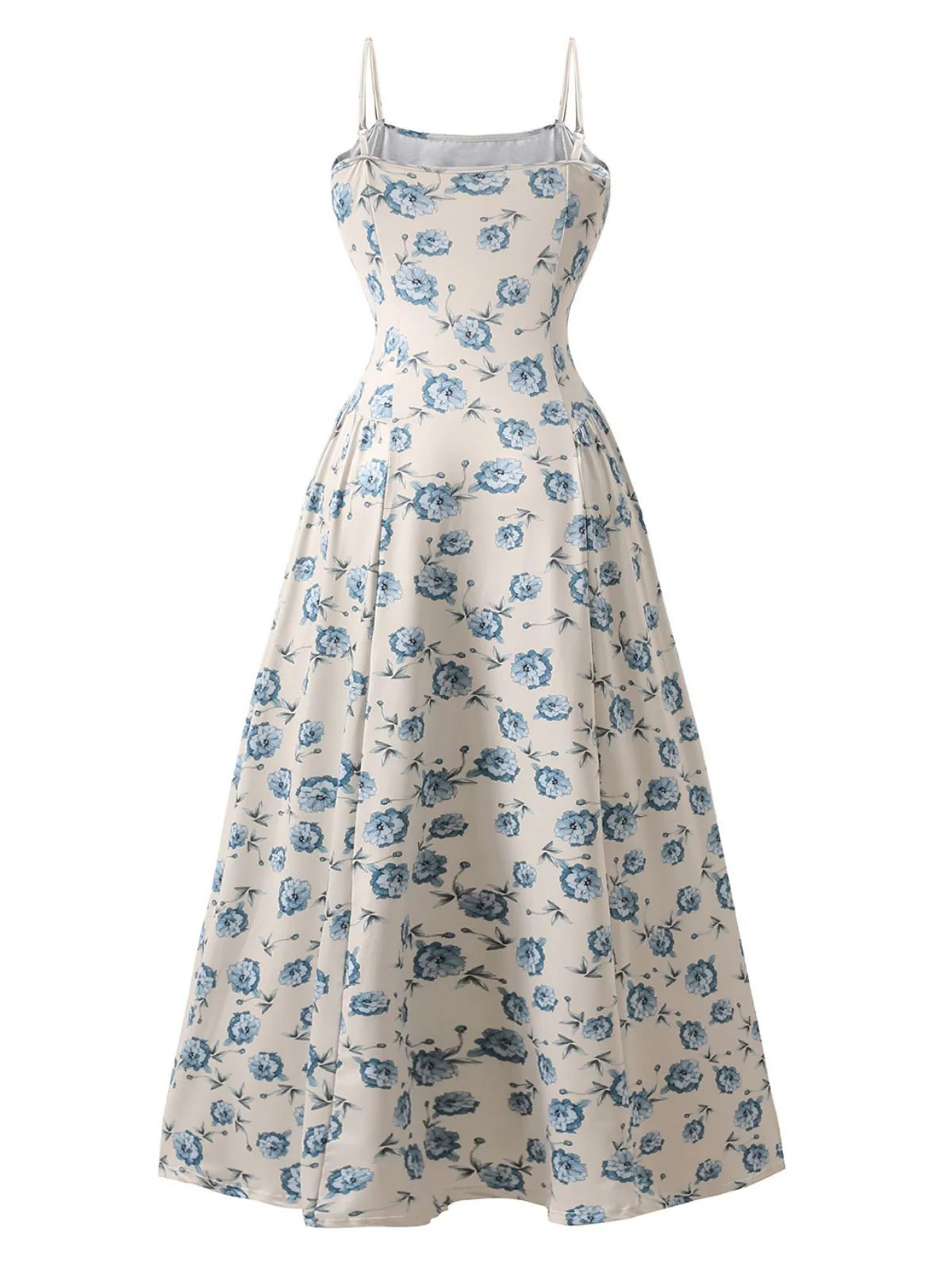 Robe longue bleue à fines bretelles et imprimé floral années 1930 - Image 3