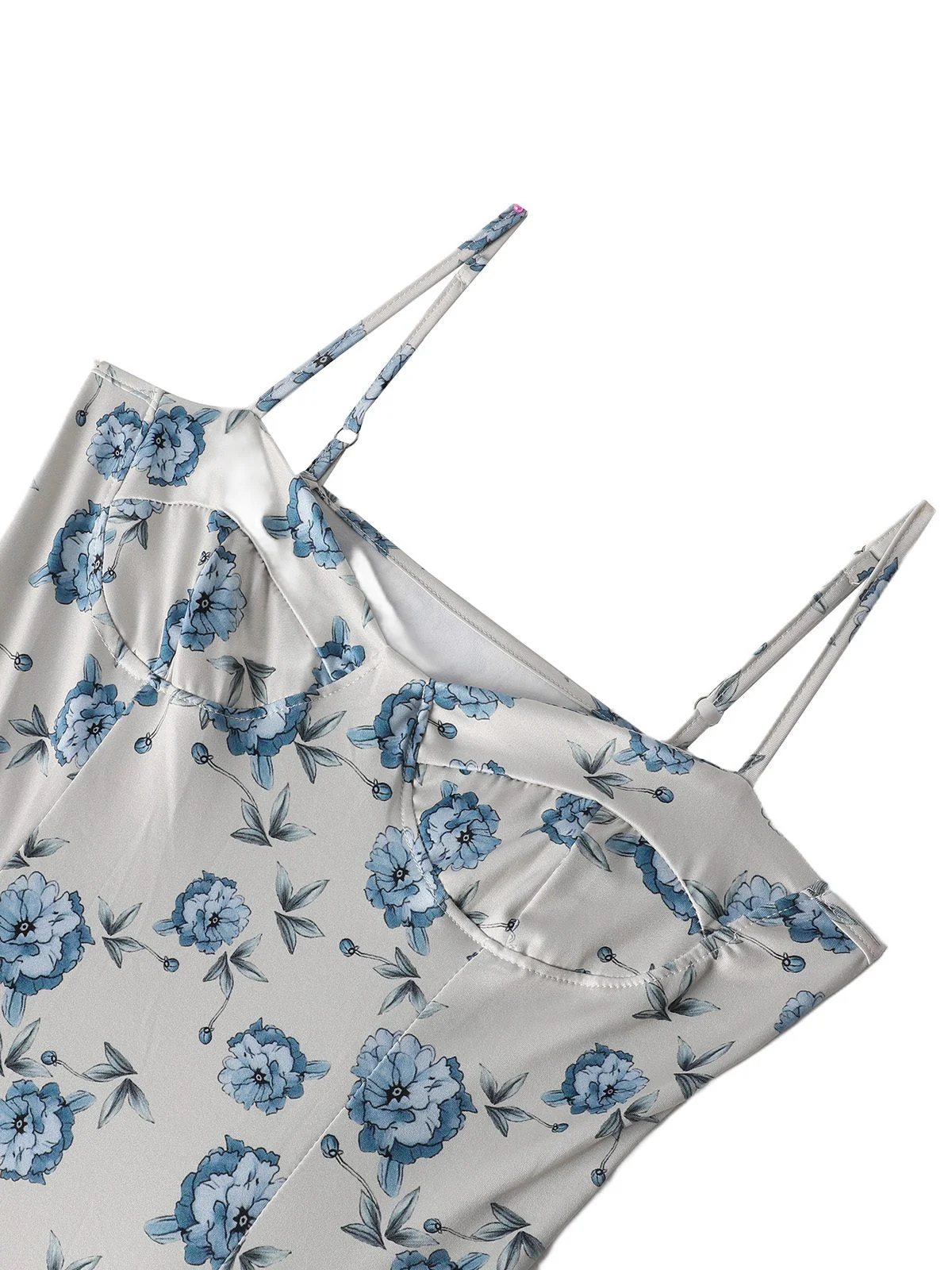 Robe longue bleue à fines bretelles et imprimé floral années 1930 - Image 4