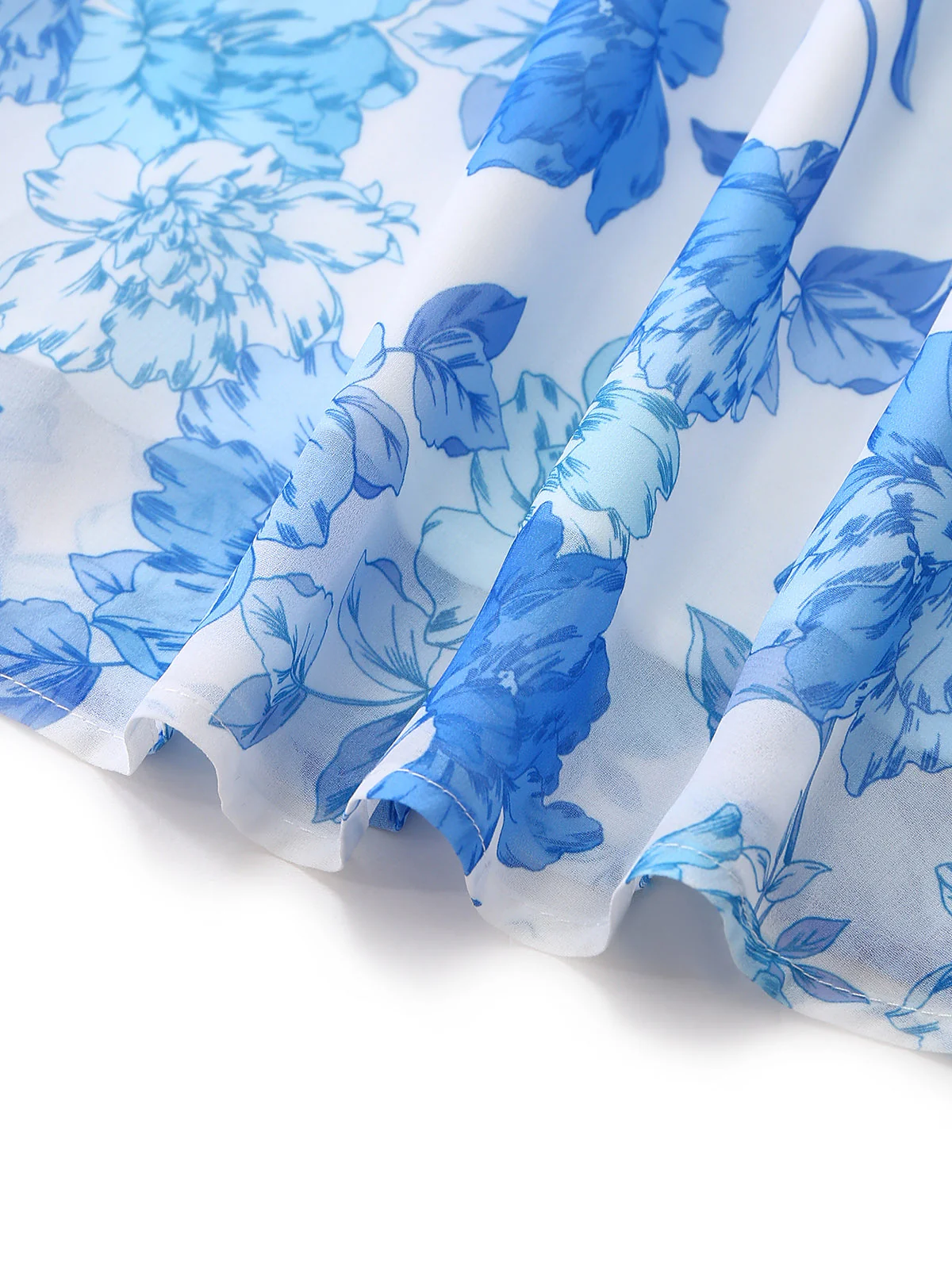 Robe Longue Bleue Florale Bretelles Volants Années 1950 - Image 6