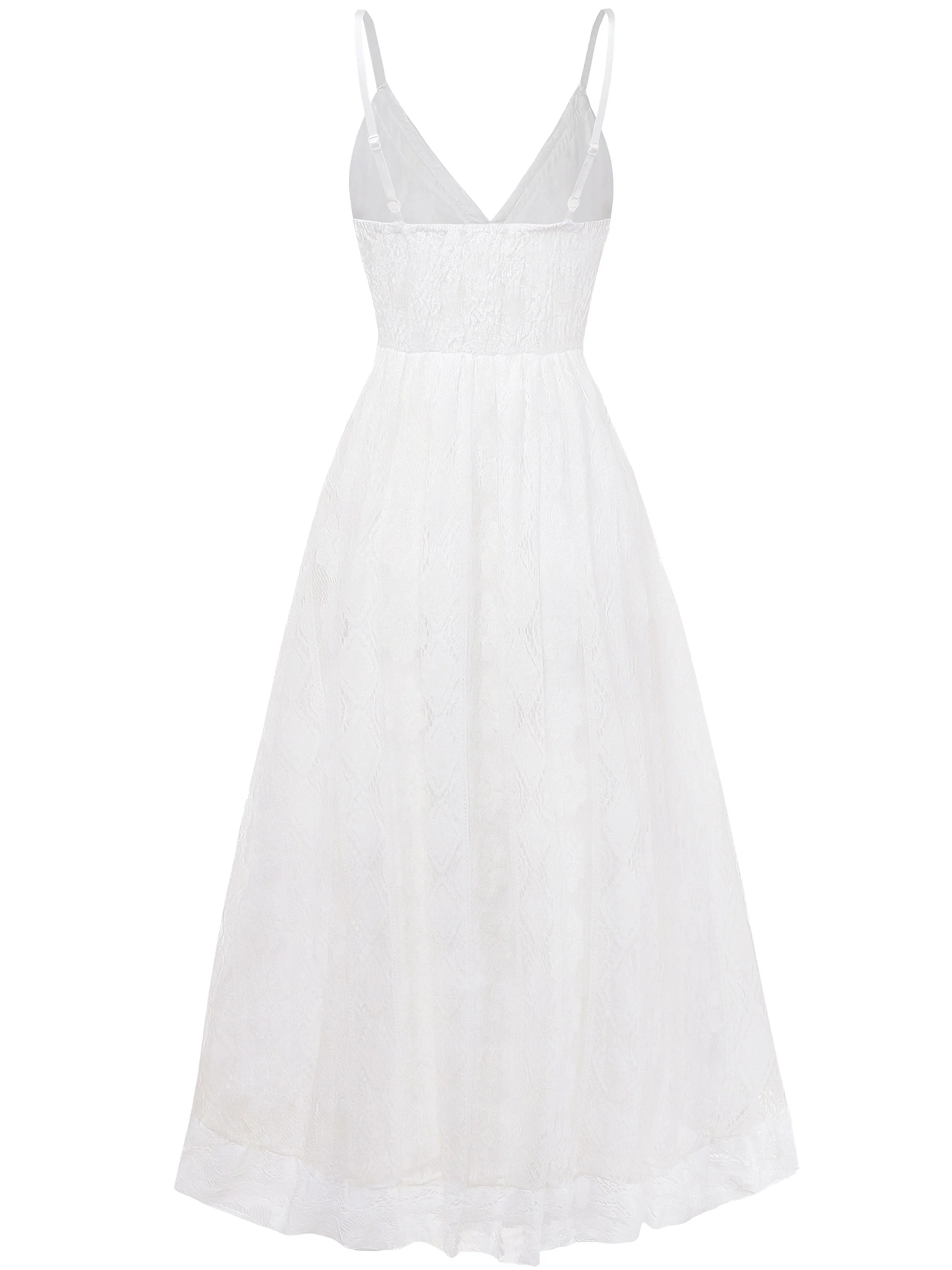 Robe longue bohème blanche en dentelle à col en V années 1970 - Image 3