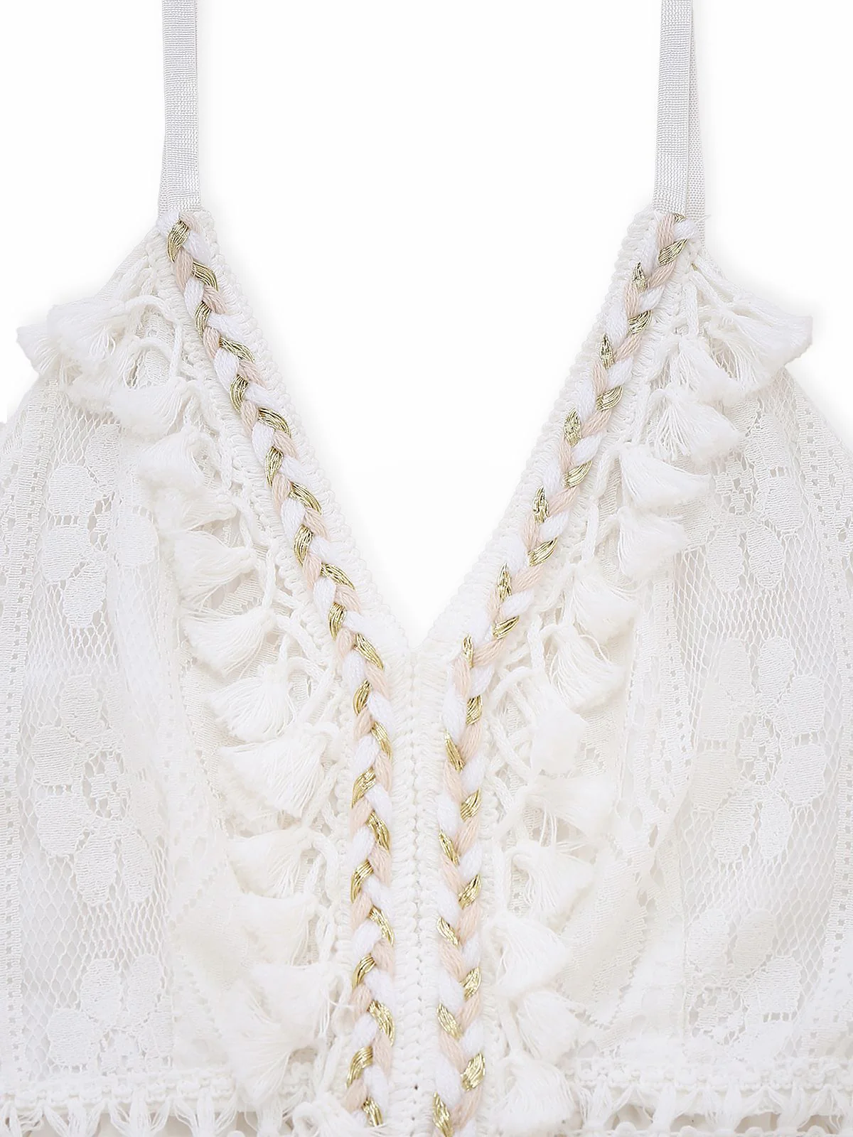 Robe longue bohème blanche en dentelle à col en V années 1970 - Image 4