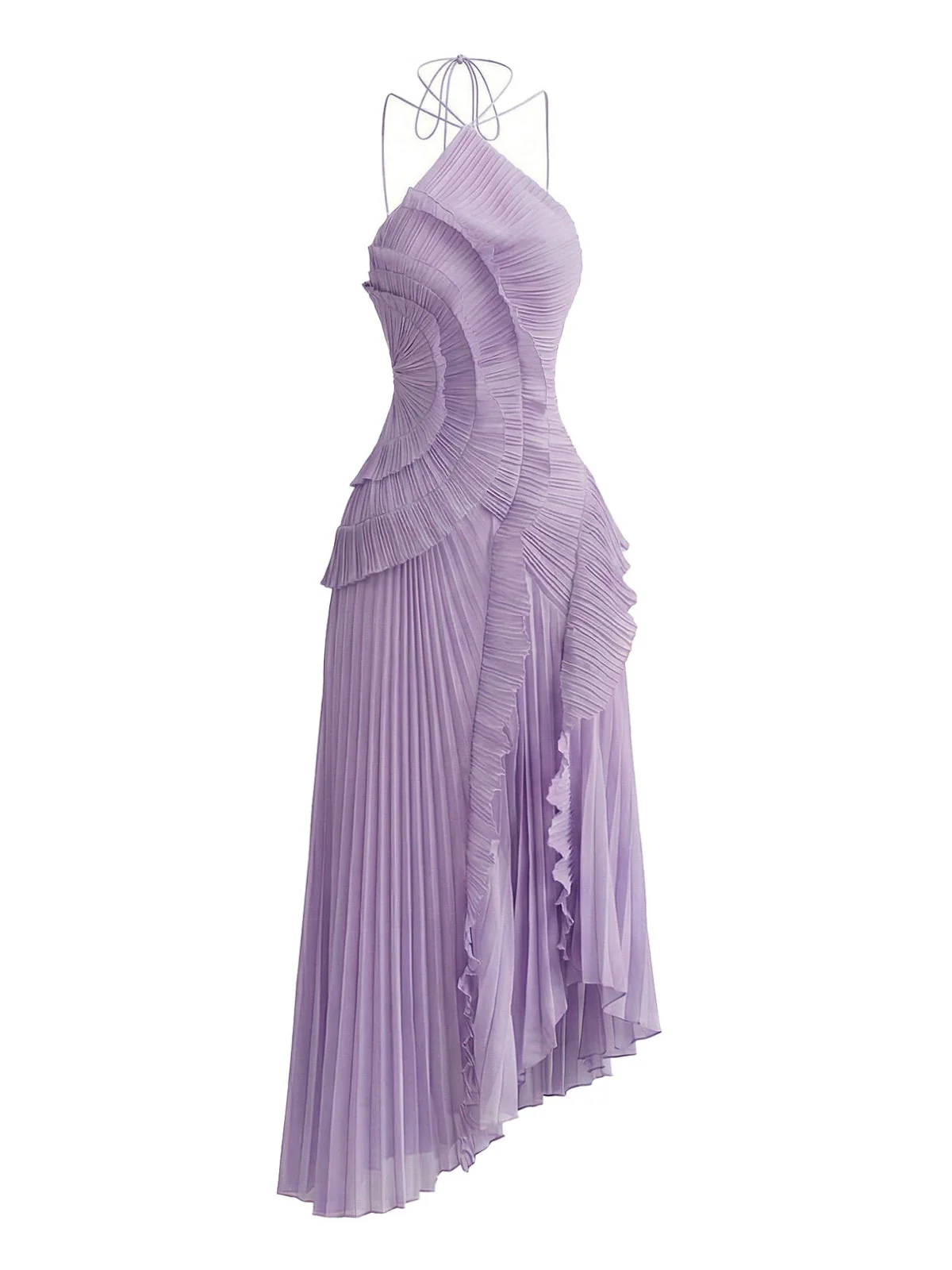 Robe Longue Col Bando Volants Plissés Fente Années 30 - Image 2