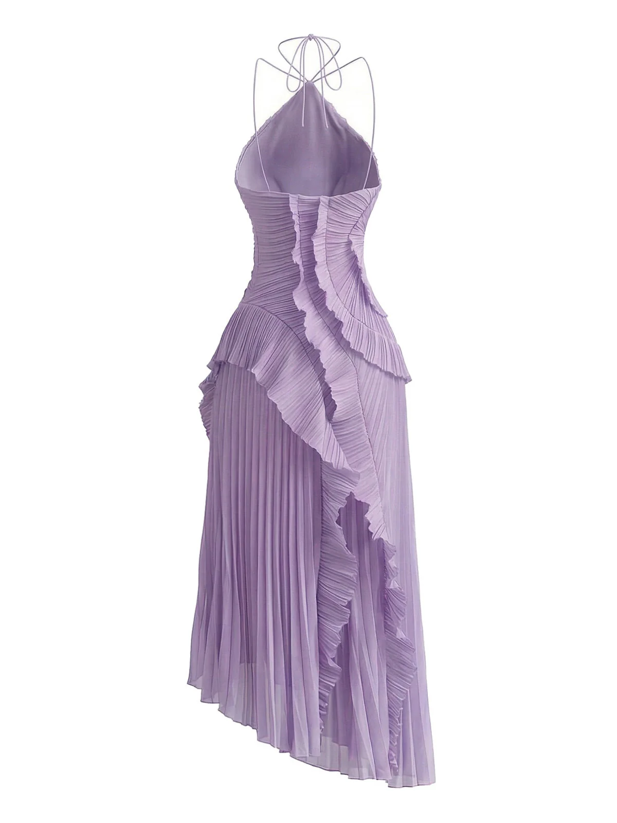 Robe Longue Col Bando Volants Plissés Fente Années 30 - Image 3