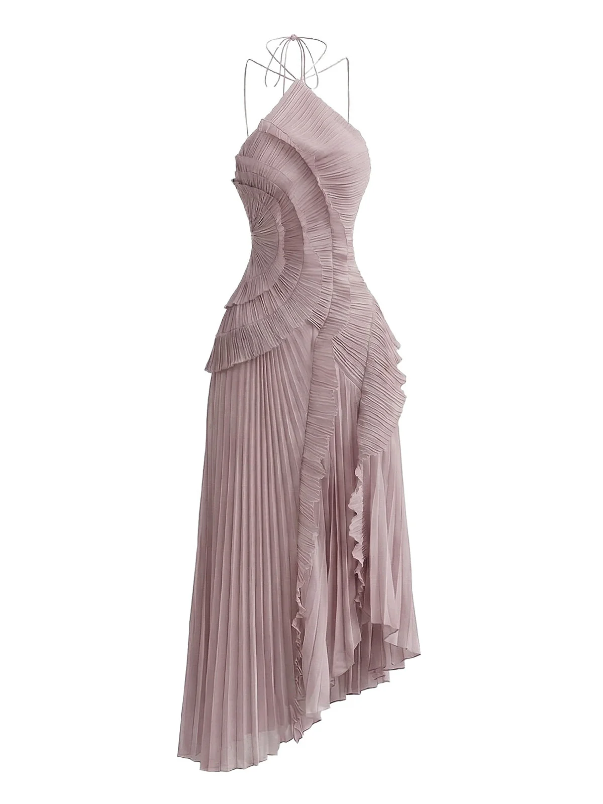 Robe Longue Col Bando Volants Plissés Fente Années 30 - Image 5