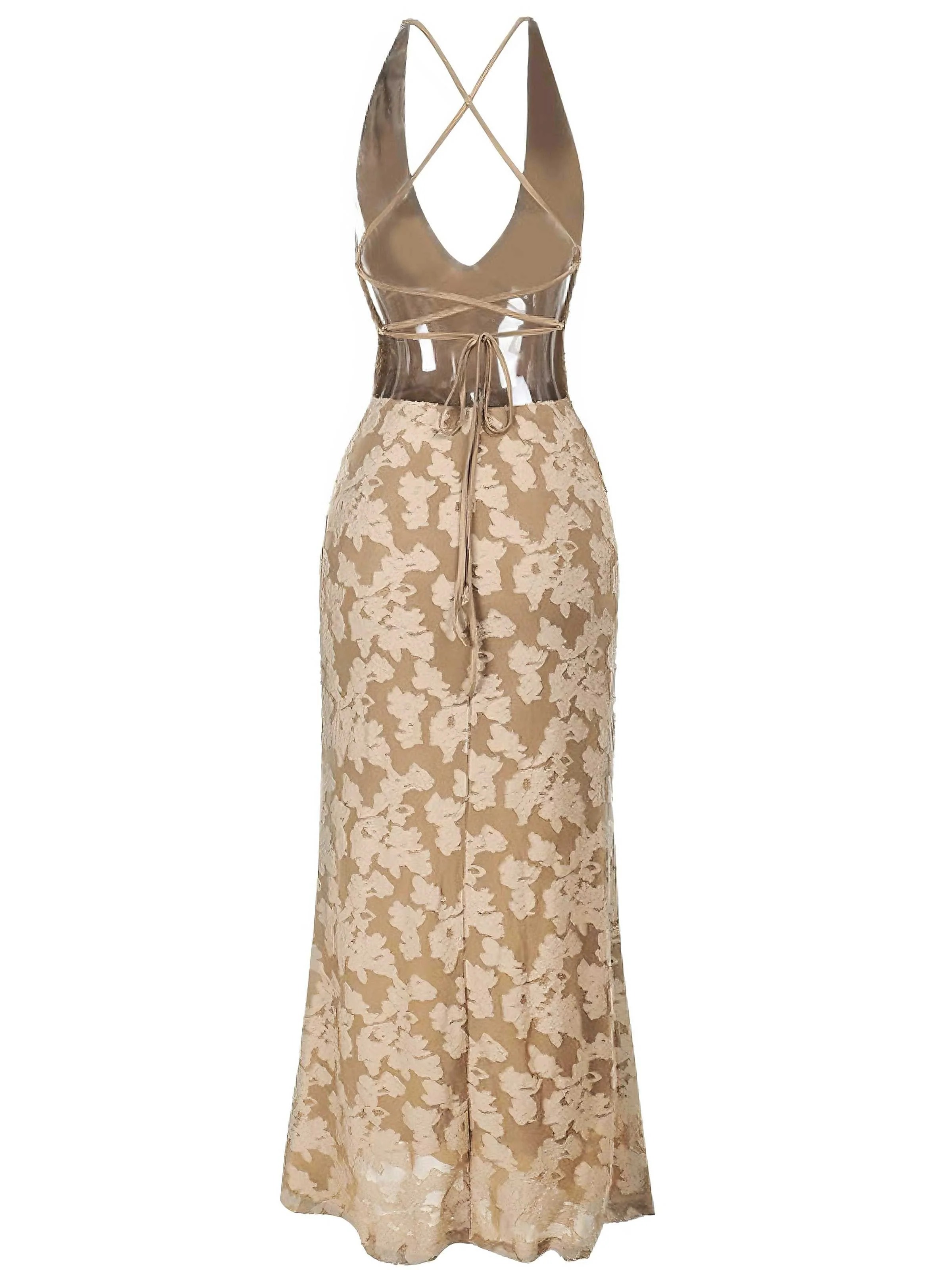 Robe longue dos nu en jacquard fleuri col en V des années 1930 - Image 2
