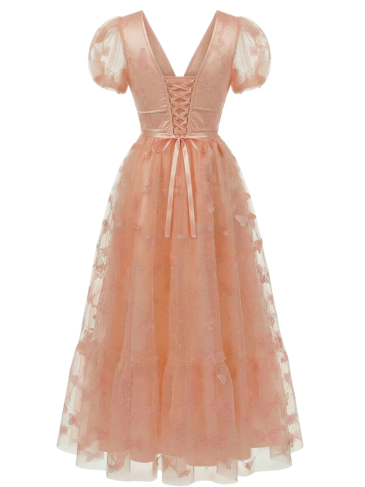 Robe longue en filet brodé floral à papillons années 30 - Image 2