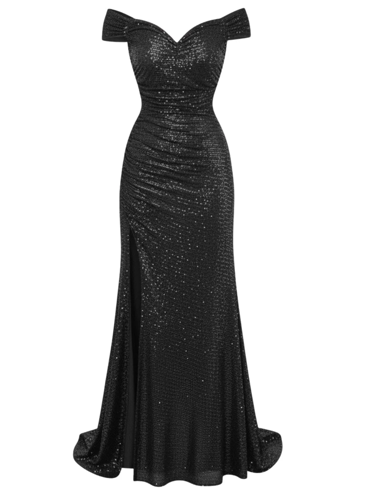Robe longue fendue paillettes et épaules dénudées rouge années 1930 - Image 3