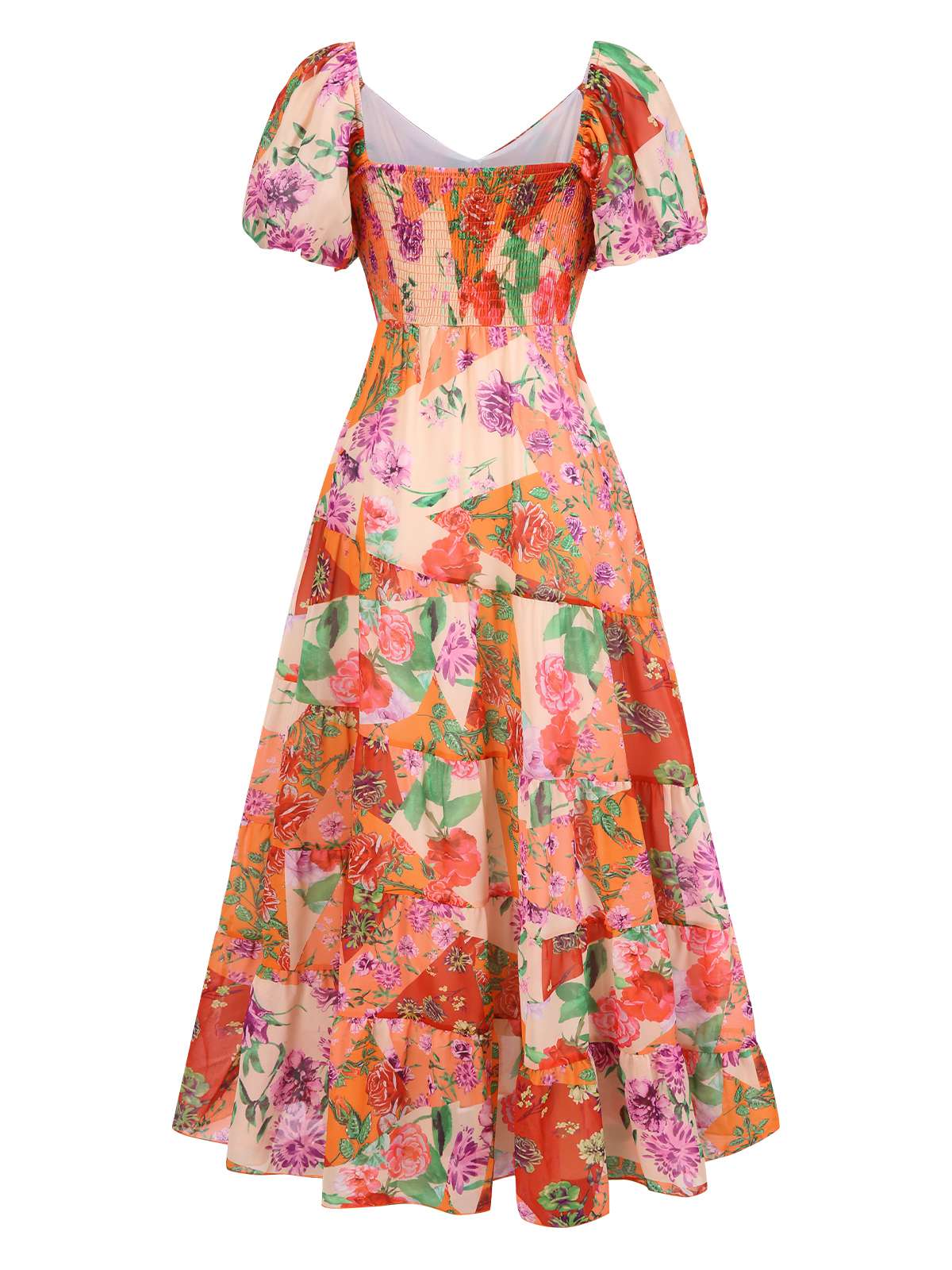 Robe longue fleurie multicolore col cœur des années 1930 - Image 2