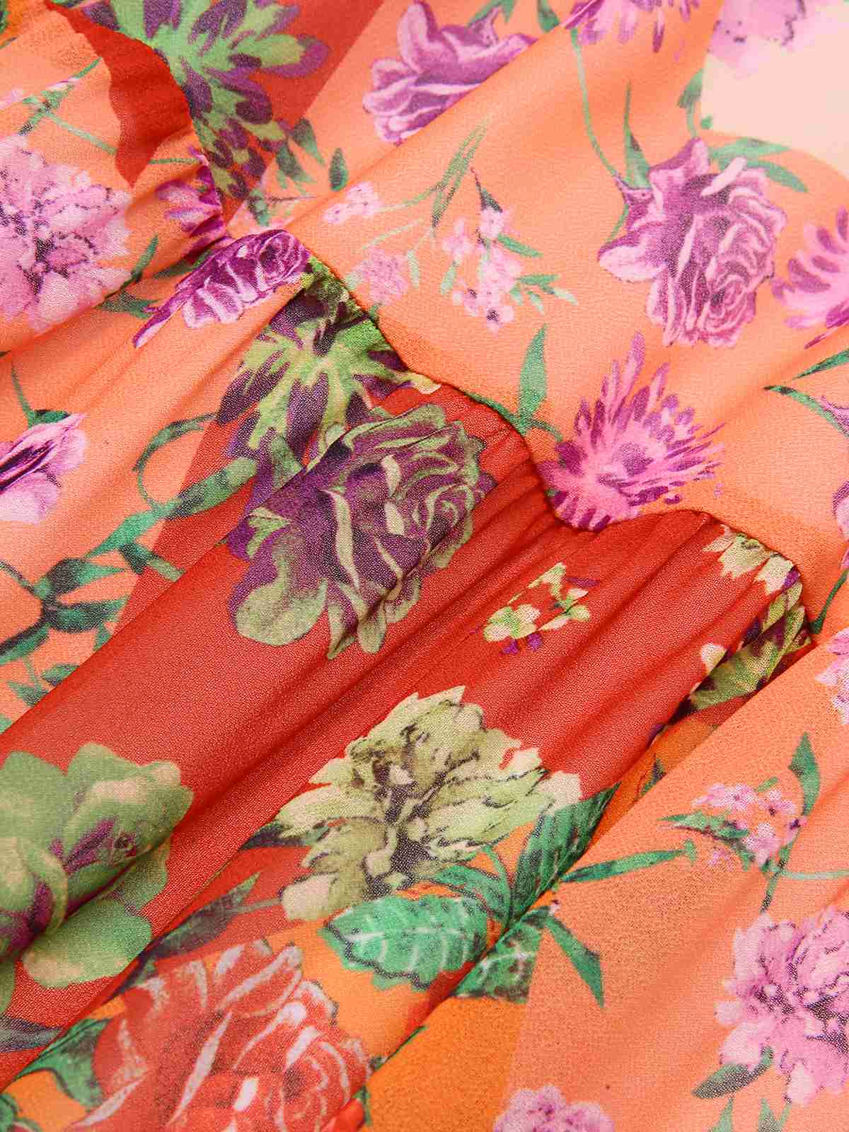 Robe longue fleurie multicolore col cœur des années 1930 - Image 3