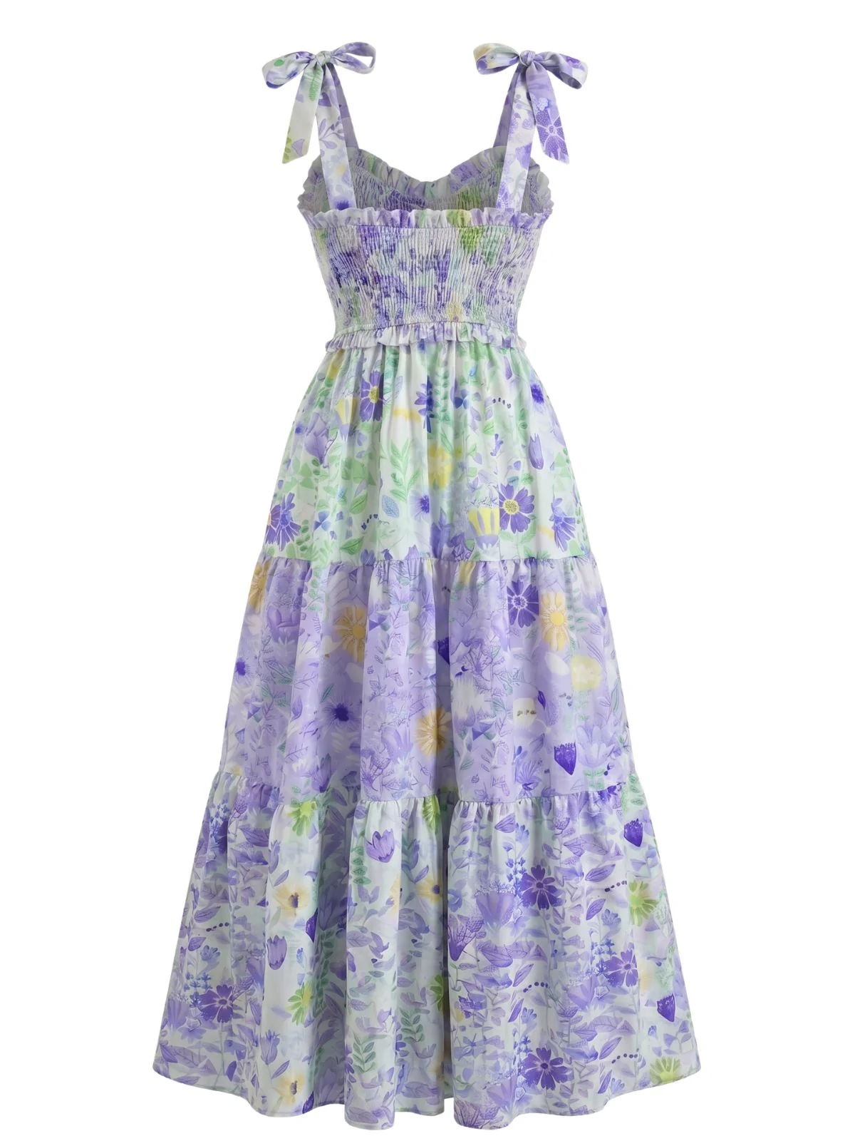 Robe longue motifs floraux smocks et bretelles nouer années 1930 - Image 8