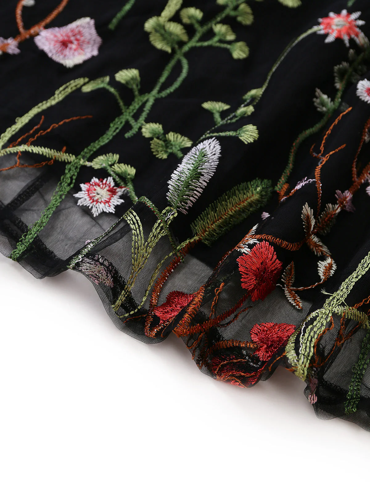 Robe longue noire tulle brodé motifs floraux décolleté V années 1930 - Image 5