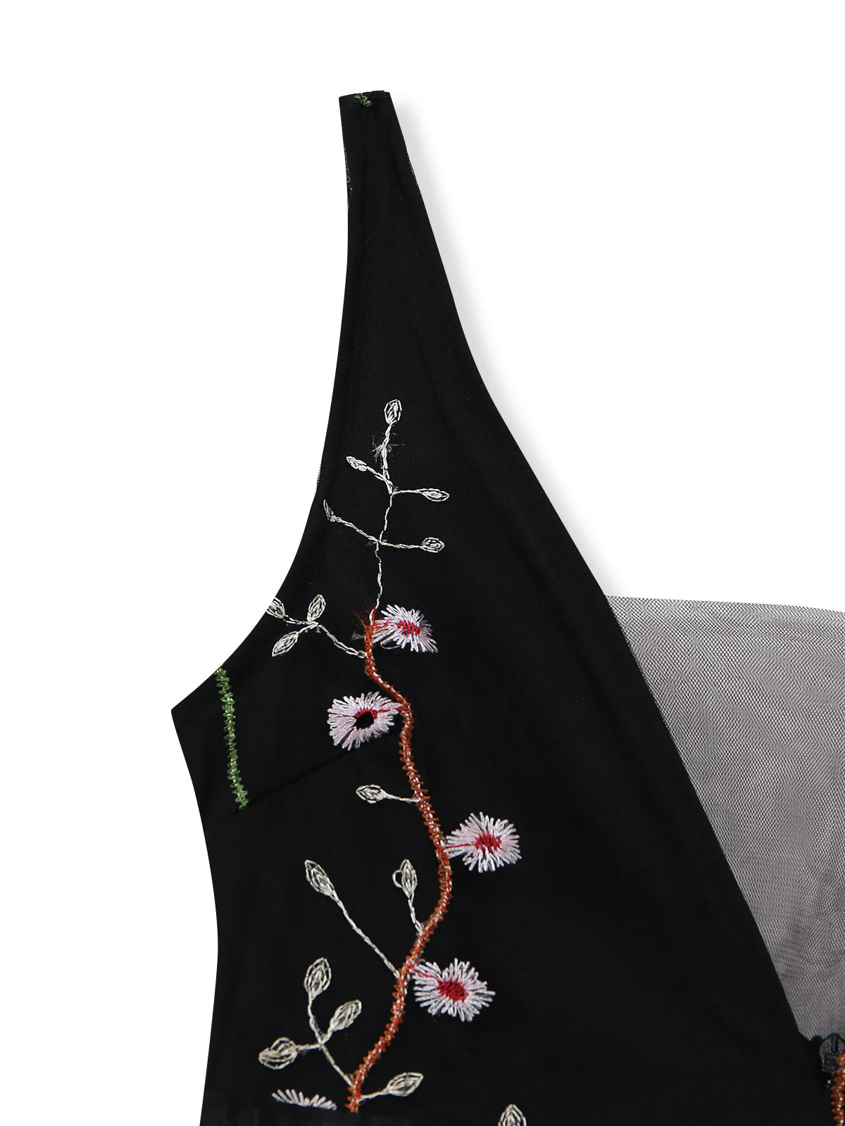Robe longue noire tulle brodé motifs floraux décolleté V années 1930 - Image 7