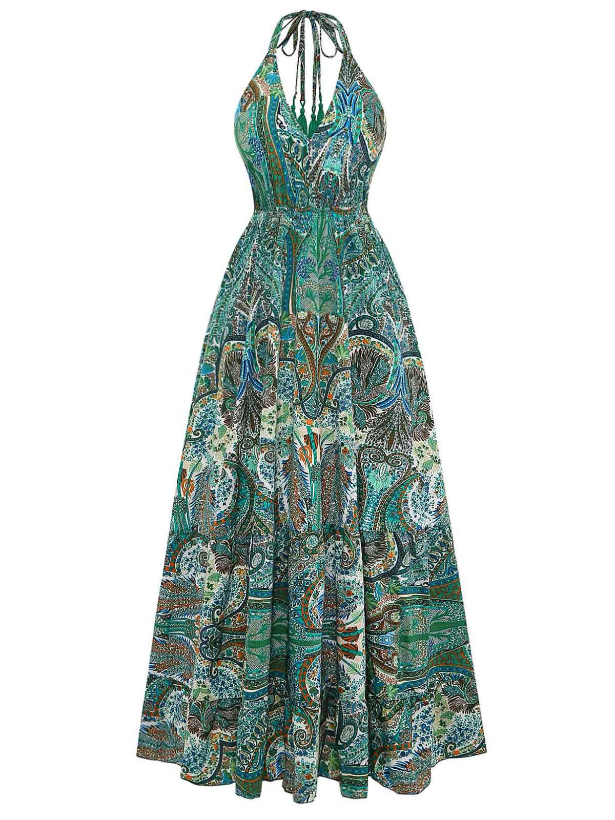 Robe Longue Paisley Dos Nu Verte Bohème Années 1970 - Image 2