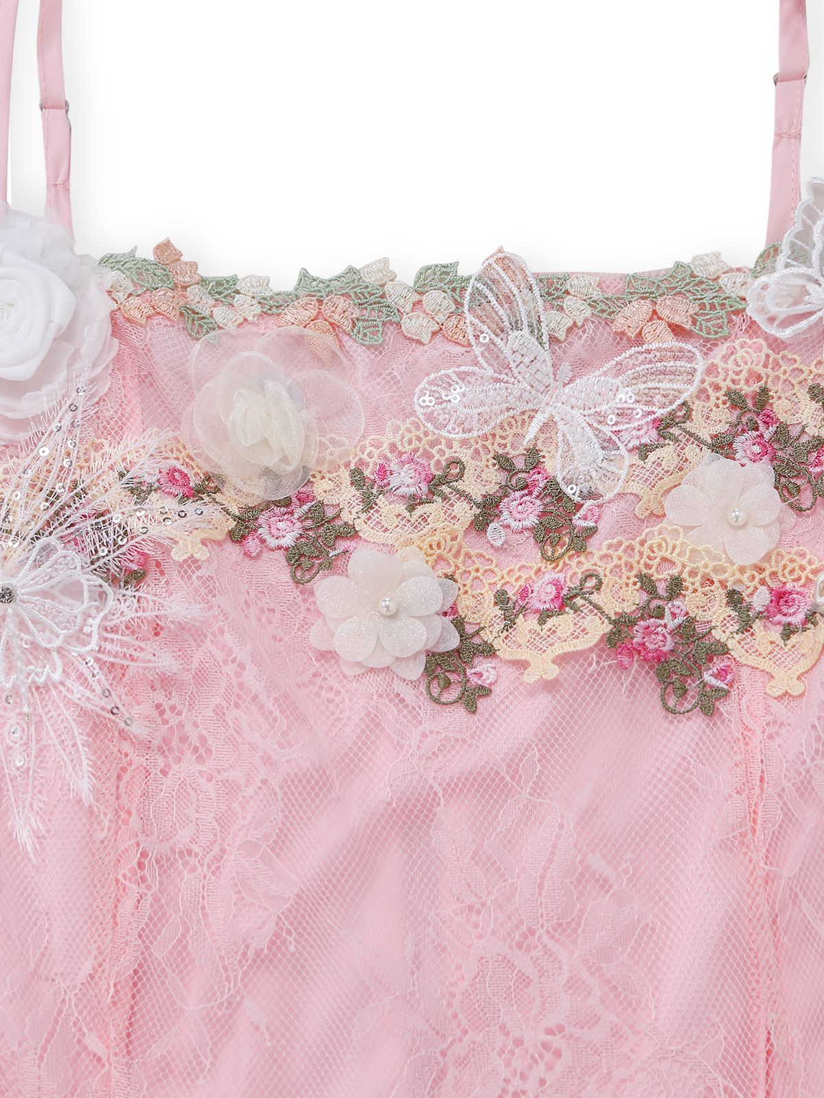 Robe longue rose à fines bretelles dentelle florale années 1940 - Image 5