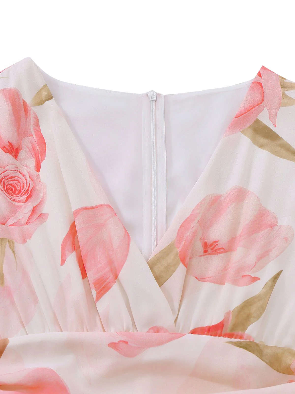 Robe longue rose à imprimé floral col en V et manches bouffantes années 1950 - Image 3
