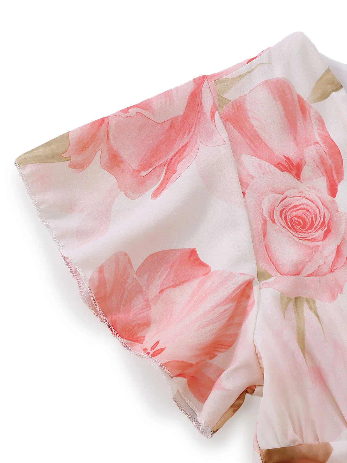 Robe longue rose à imprimé floral col en V et manches bouffantes années 1950 - Image 4