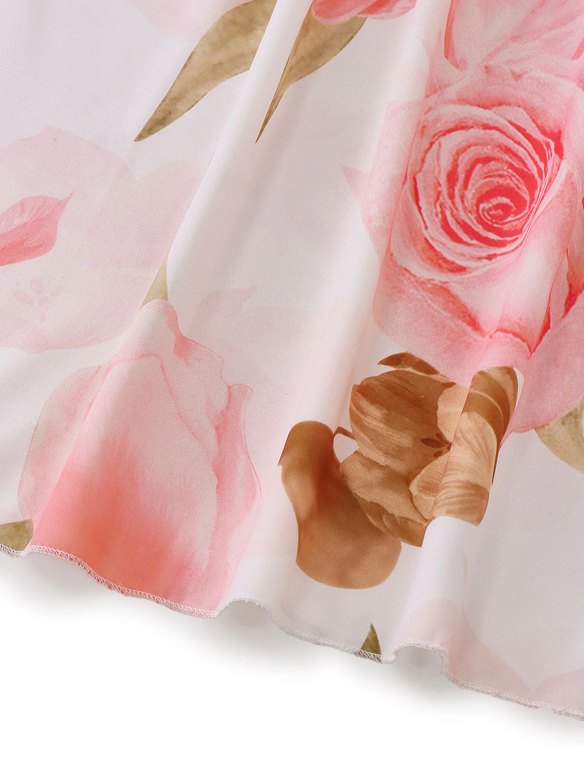Robe longue rose à imprimé floral col en V et manches bouffantes années 1950 - Image 6