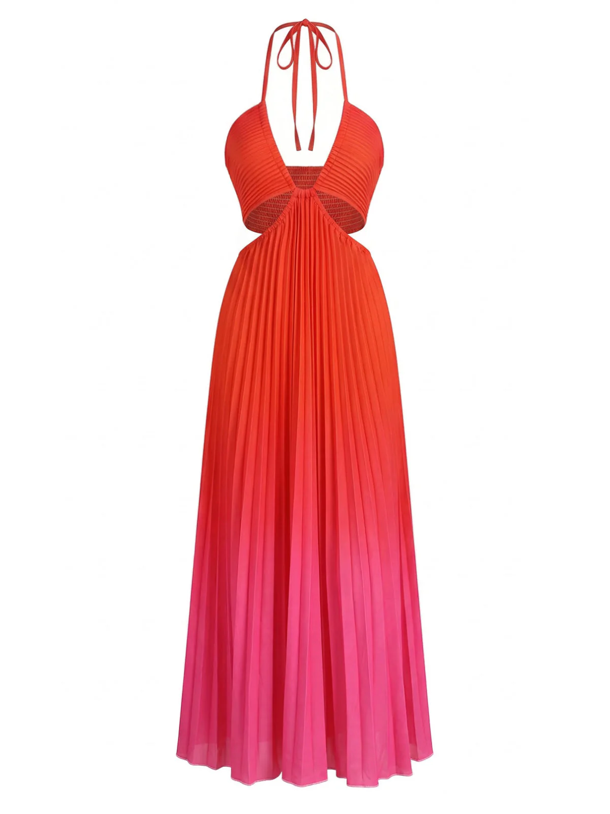 Robe longue rouge dégradée plissée dos nu et découpes années 1930 - Image 2