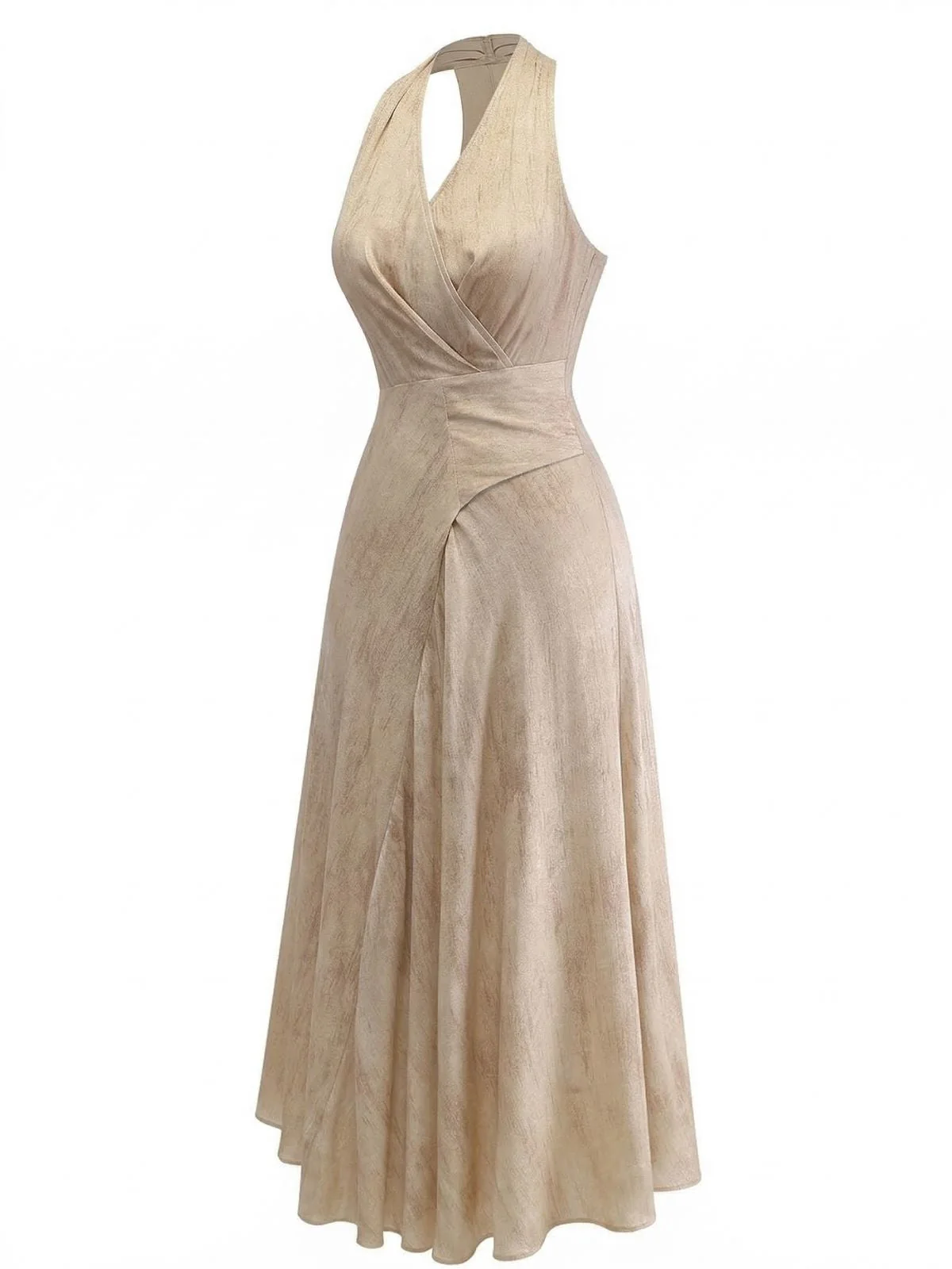 Robe longue sans manches col V lin abricot ceinture années 1940 - Image 3