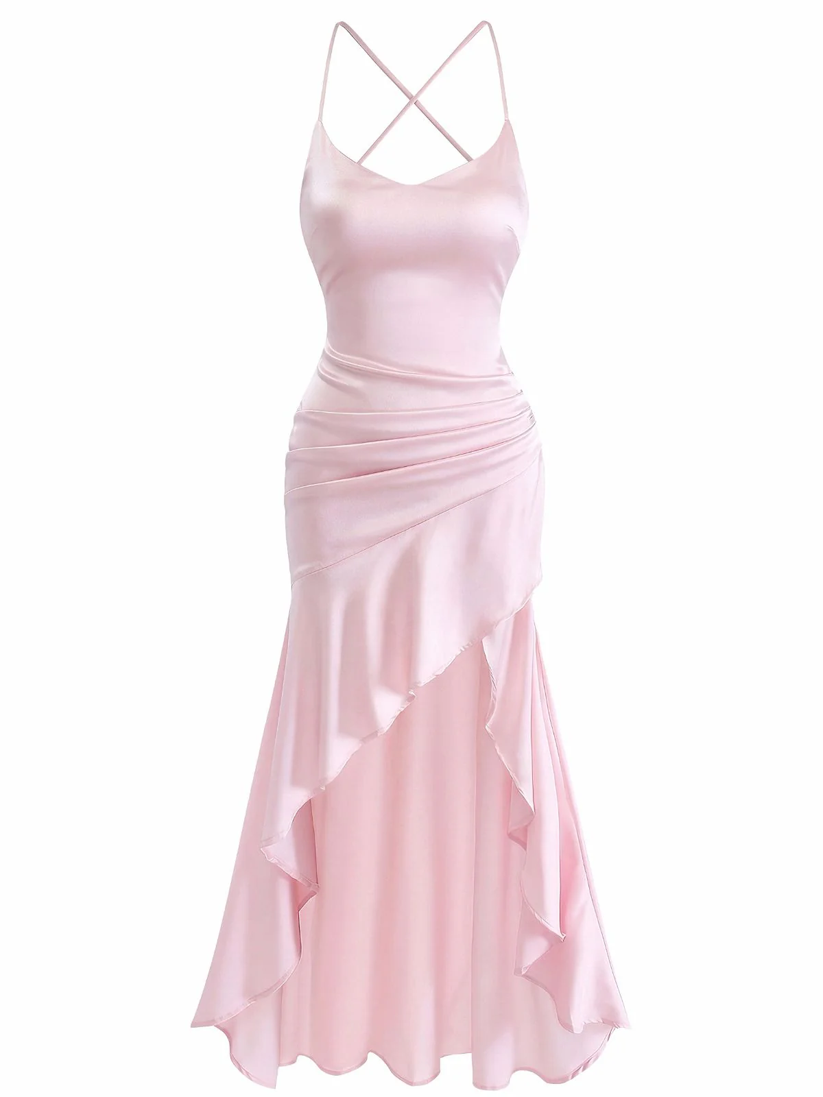 Robe Longue Satin Bretelles Fines à Volants Dos Nu Années 1930 - Image 2