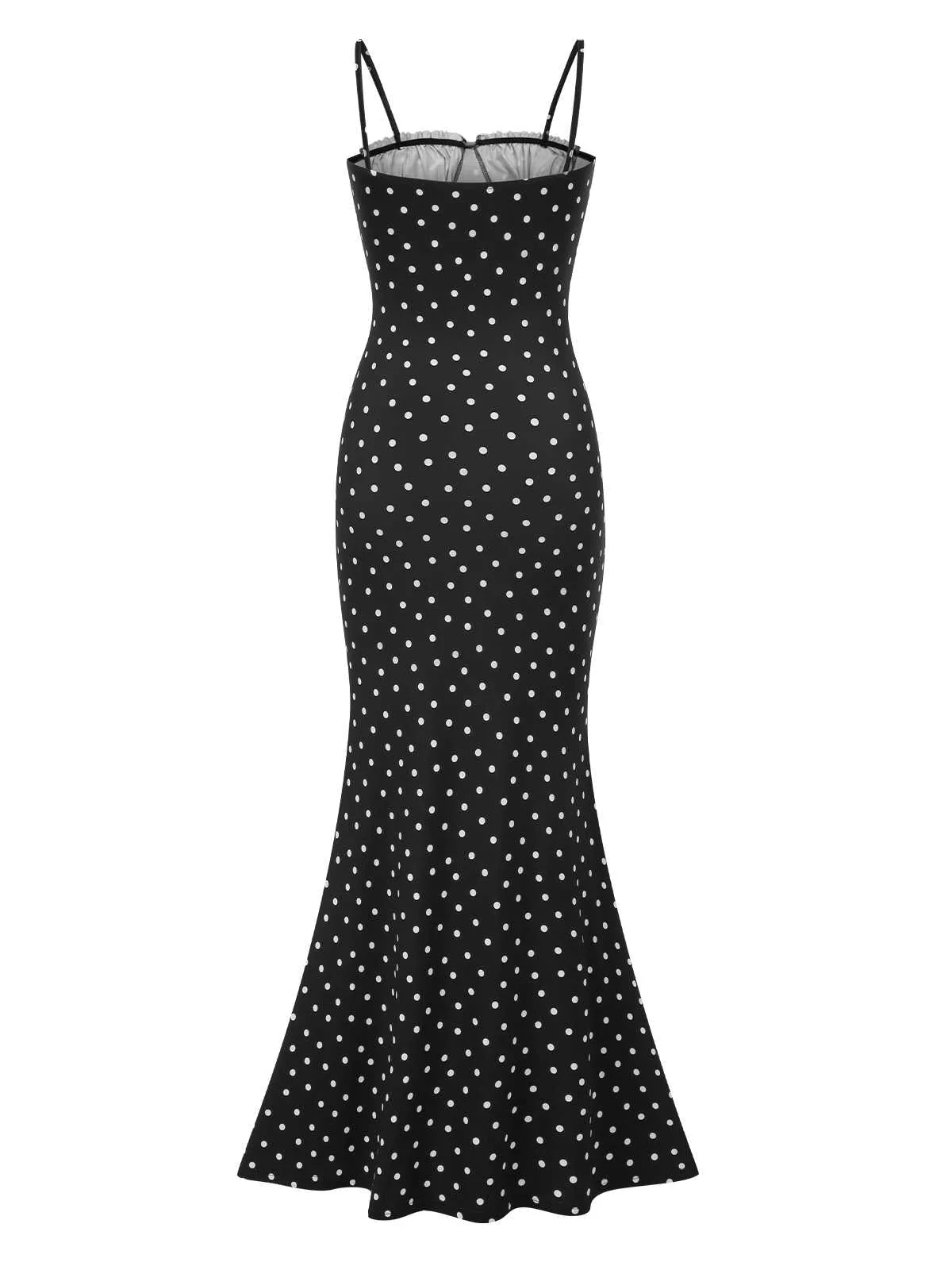 Robe longue sirène dos nu à pois noirs des années 1930 - Image 2
