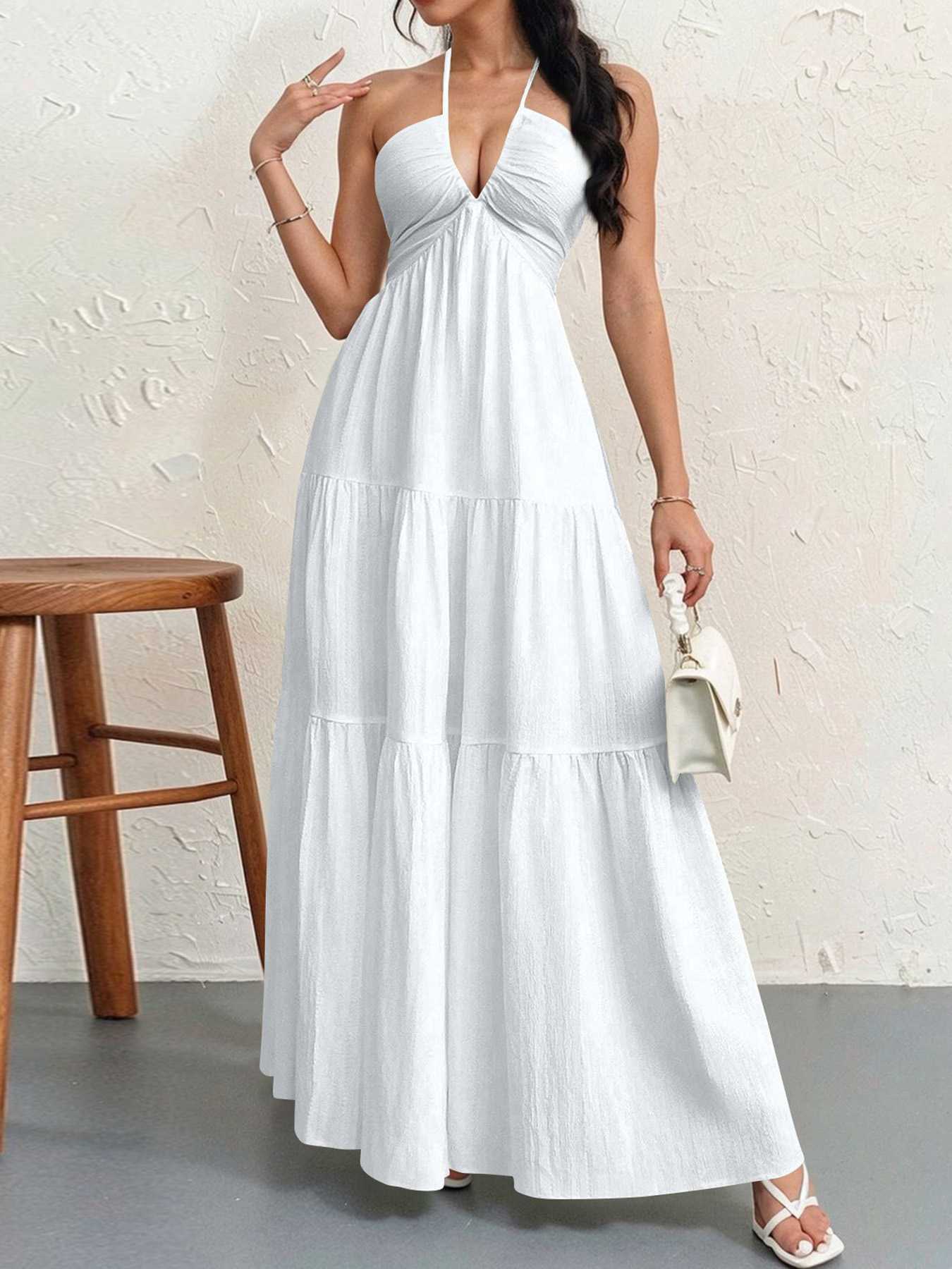 Robe longue unie dos nu décolleté V et encolure américaine années 30 - Image 11