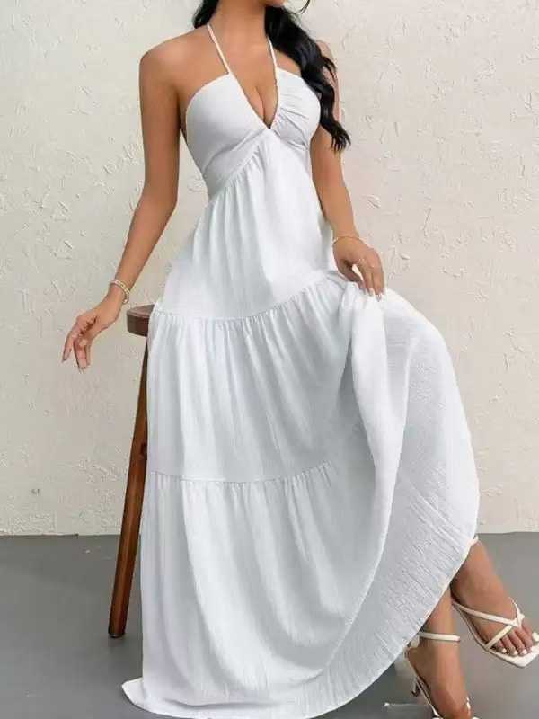 Robe longue unie dos nu décolleté V et encolure américaine années 30 - Image 12