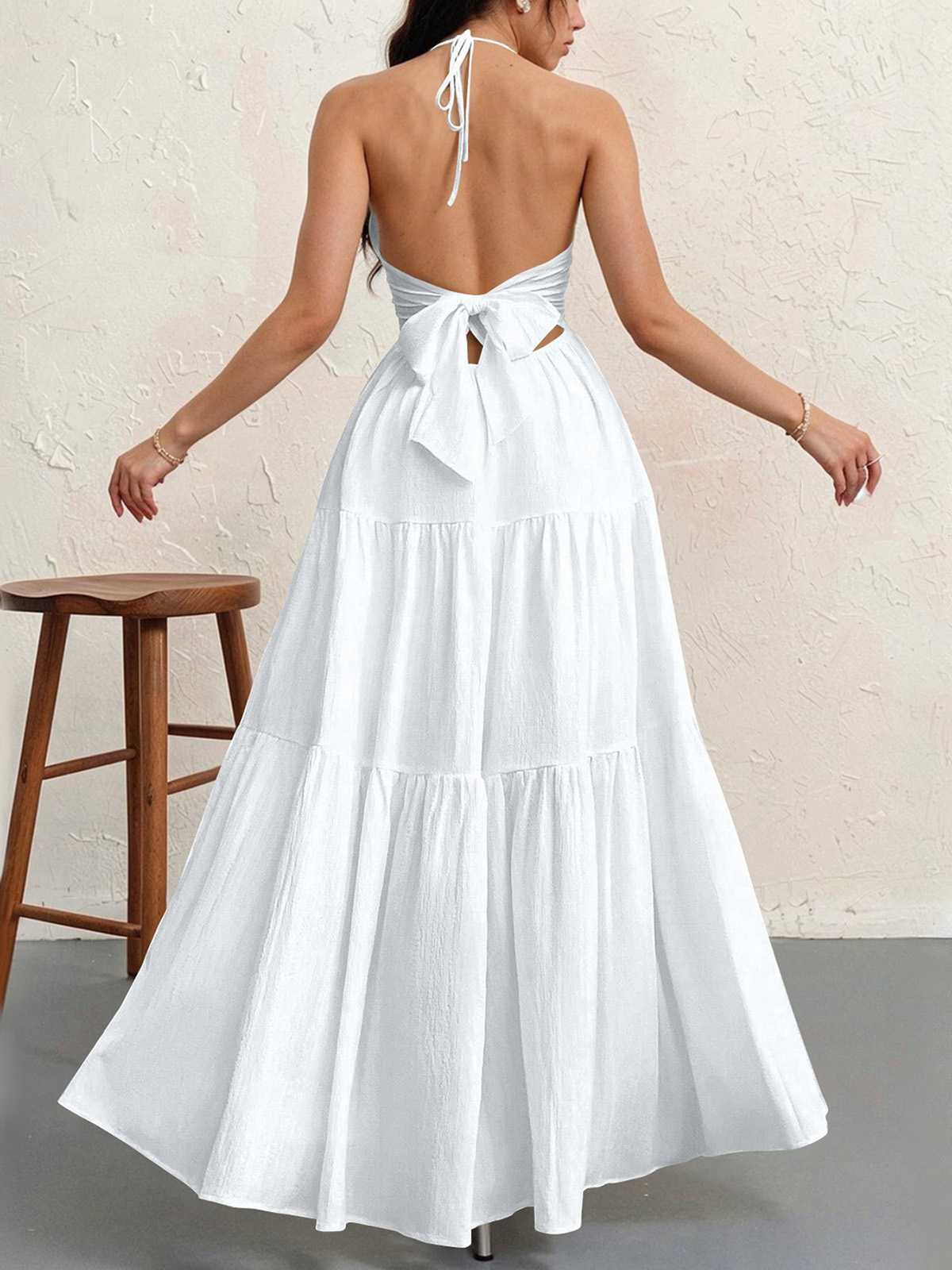 Robe longue unie dos nu décolleté V et encolure américaine années 30 - Image 13