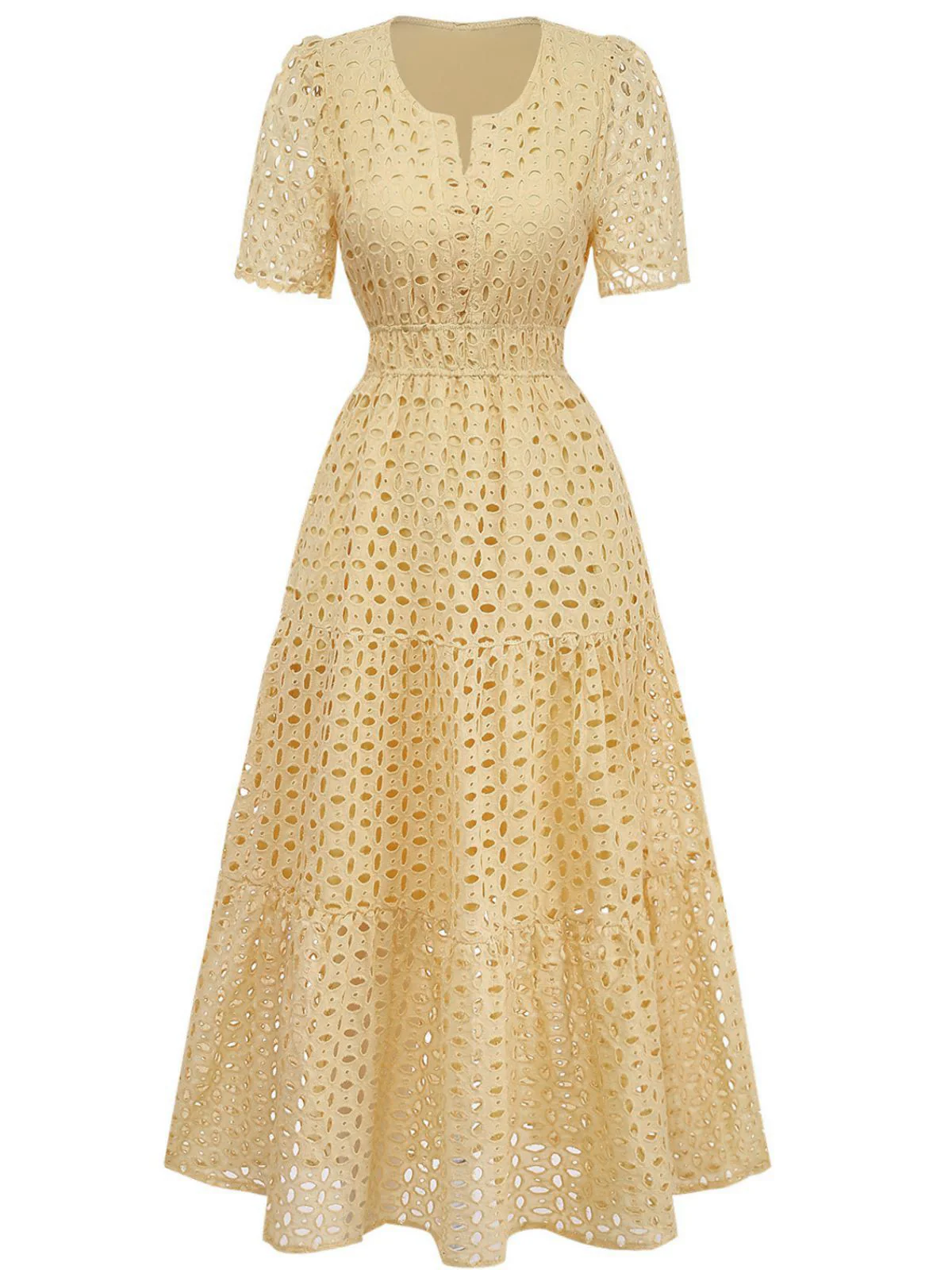 Robe longue volants col V dentelle ajourée années 1940 - Image 2