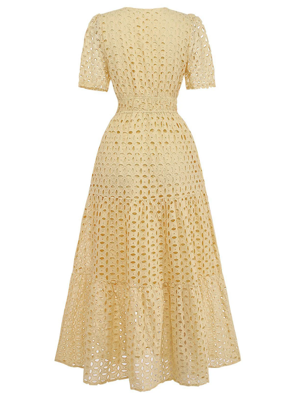 Robe longue volants col V dentelle ajourée années 1940 - Image 3