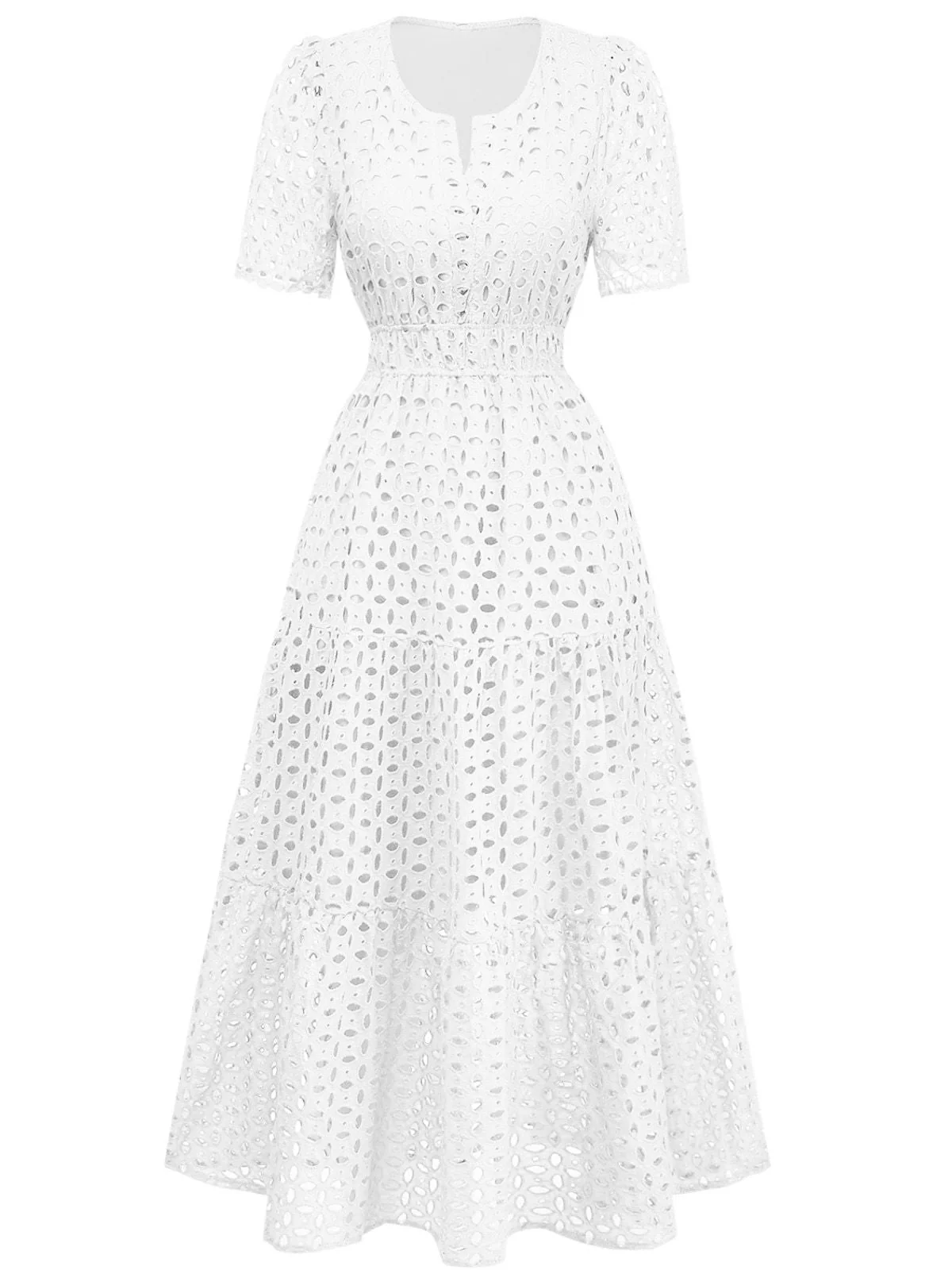 Robe longue volants col V dentelle ajourée années 1940 - Image 8