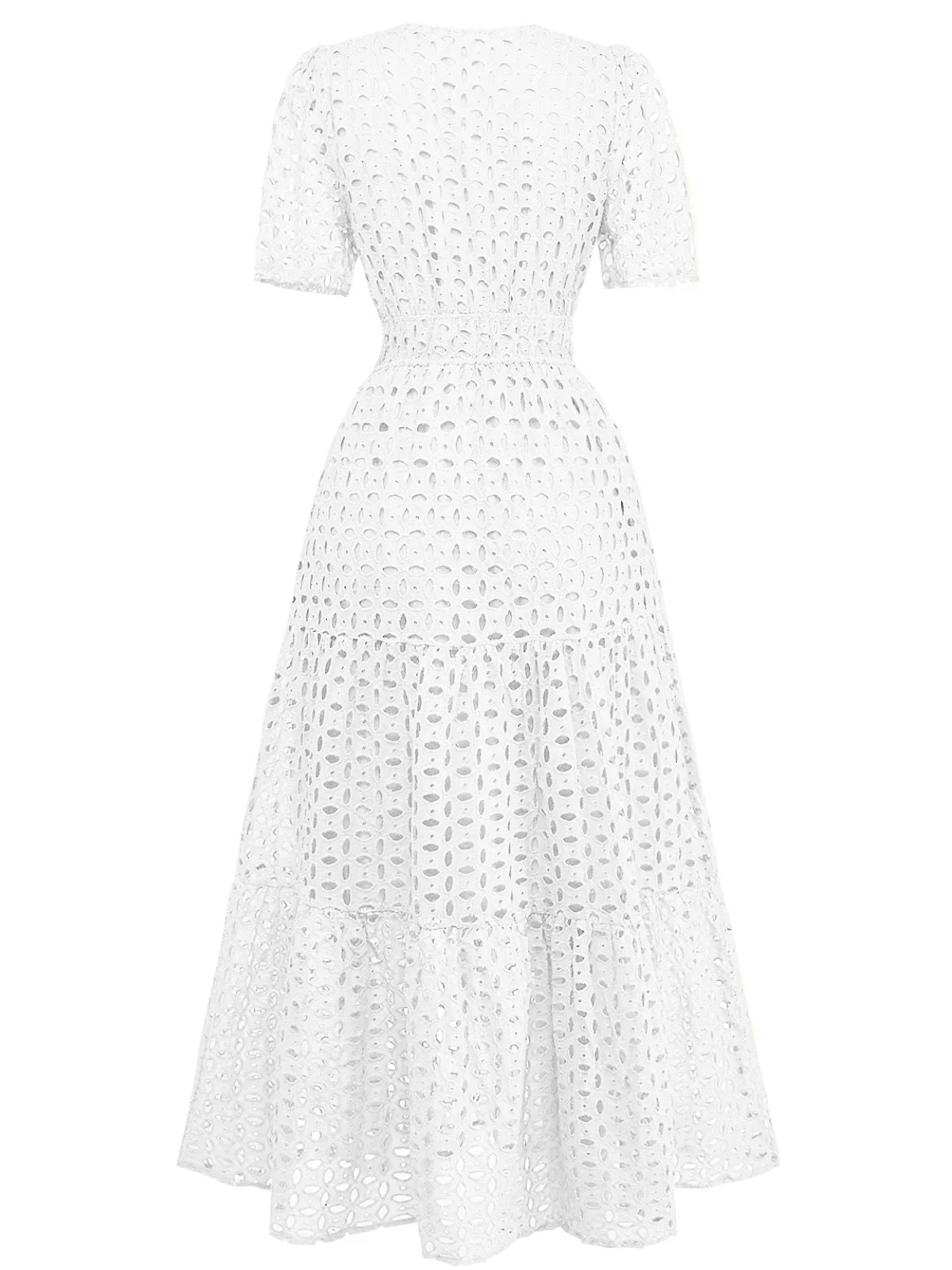 Robe longue volants col V dentelle ajourée années 1940 - Image 9